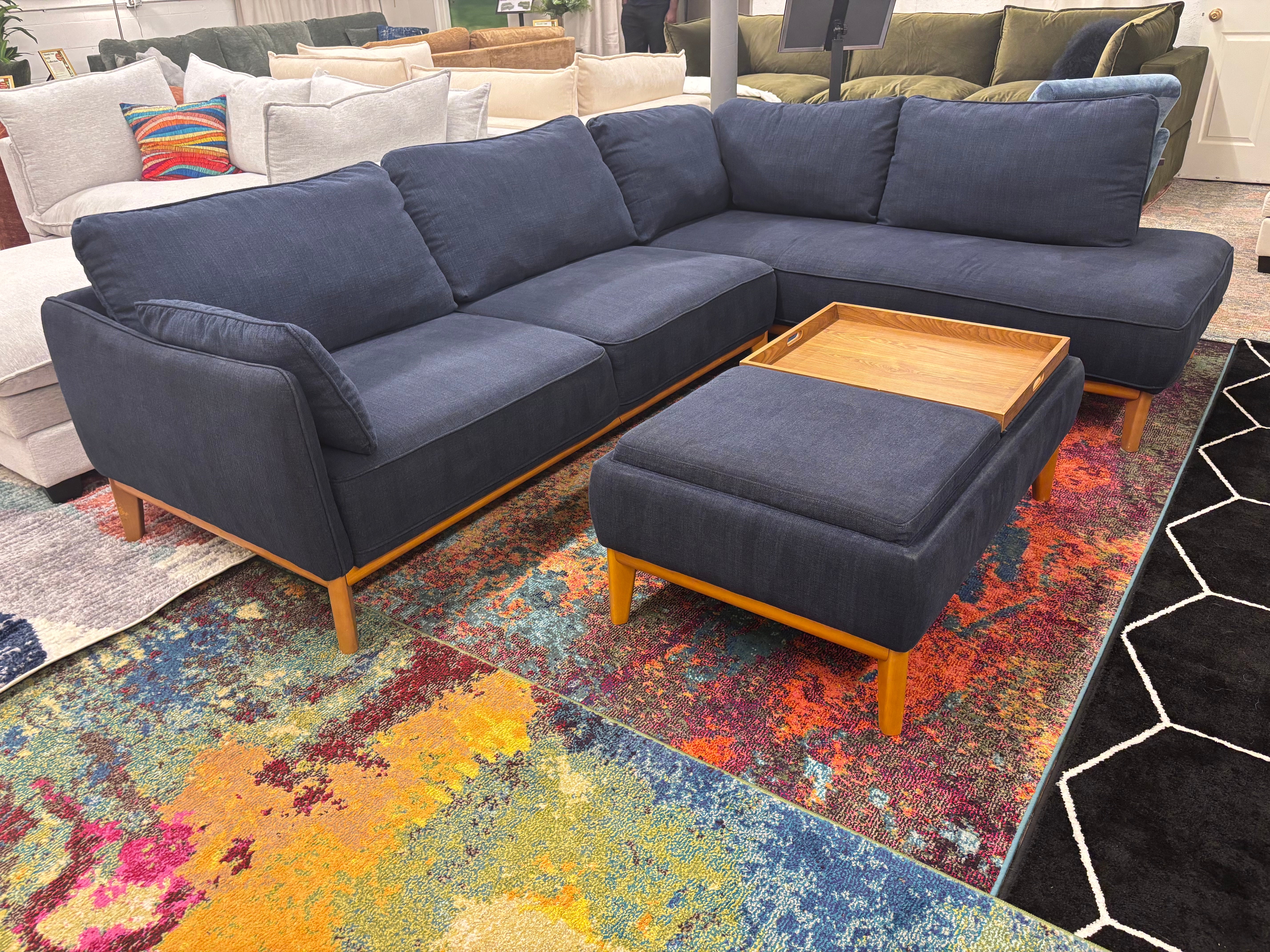 Navy Blue Macy’s Jolie Chaise Sectional + Ottoman