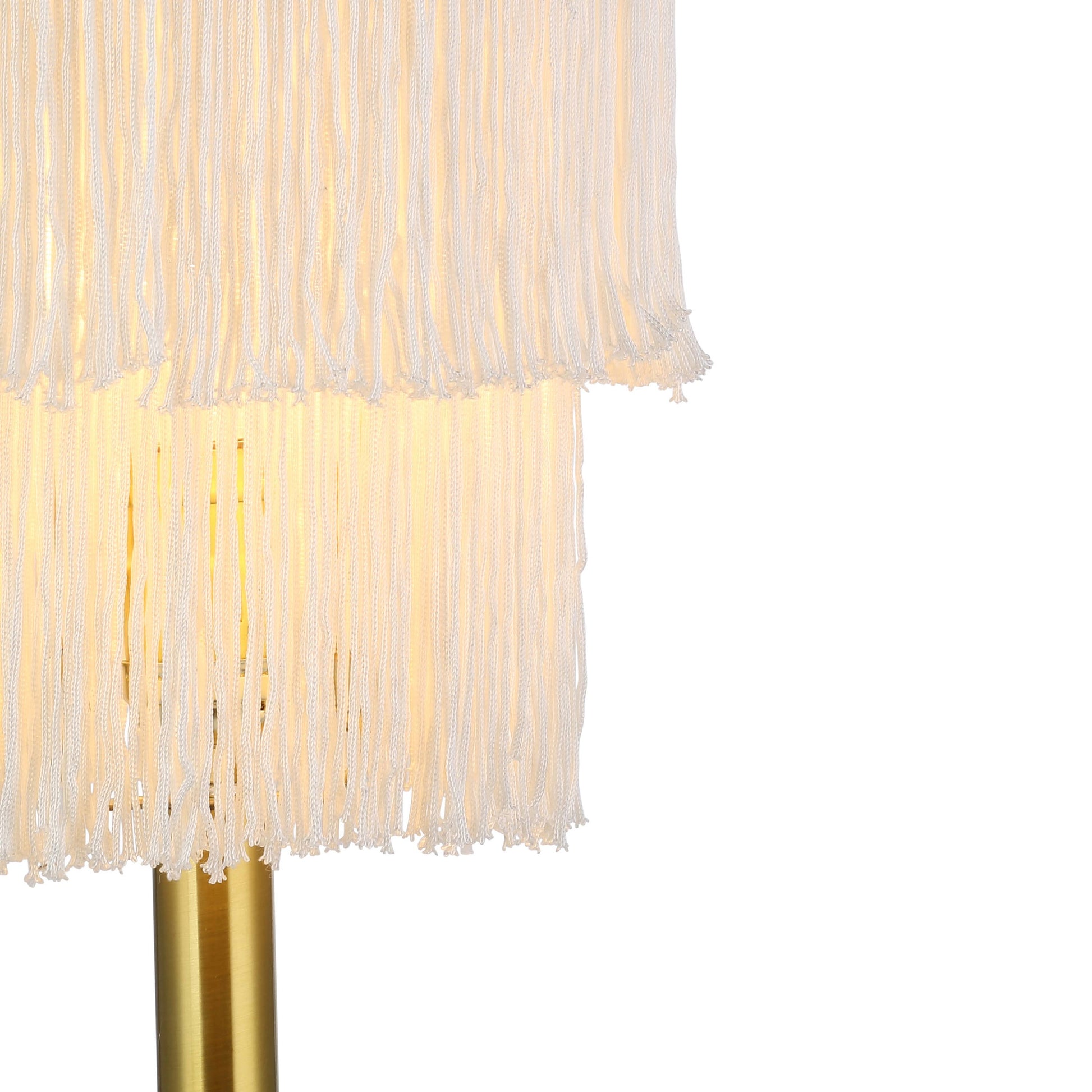 Polished Metal Table Lamp With Cream Fringe Shade - Reclaimed Elegance