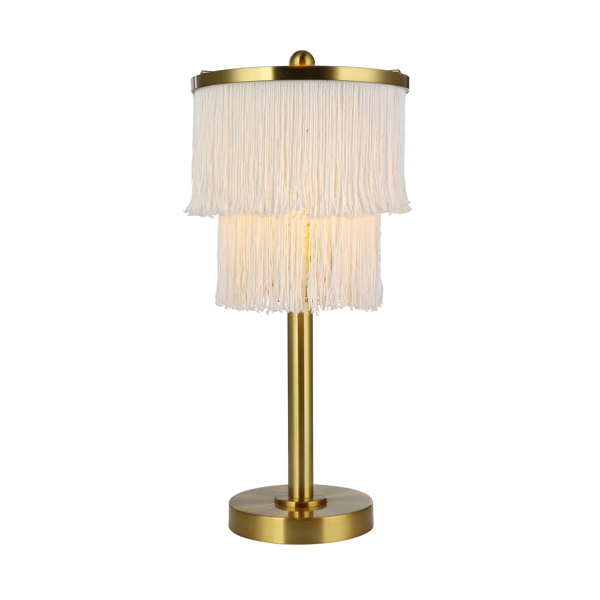 Polished Metal Table Lamp With Cream Fringe Shade - Reclaimed Elegance