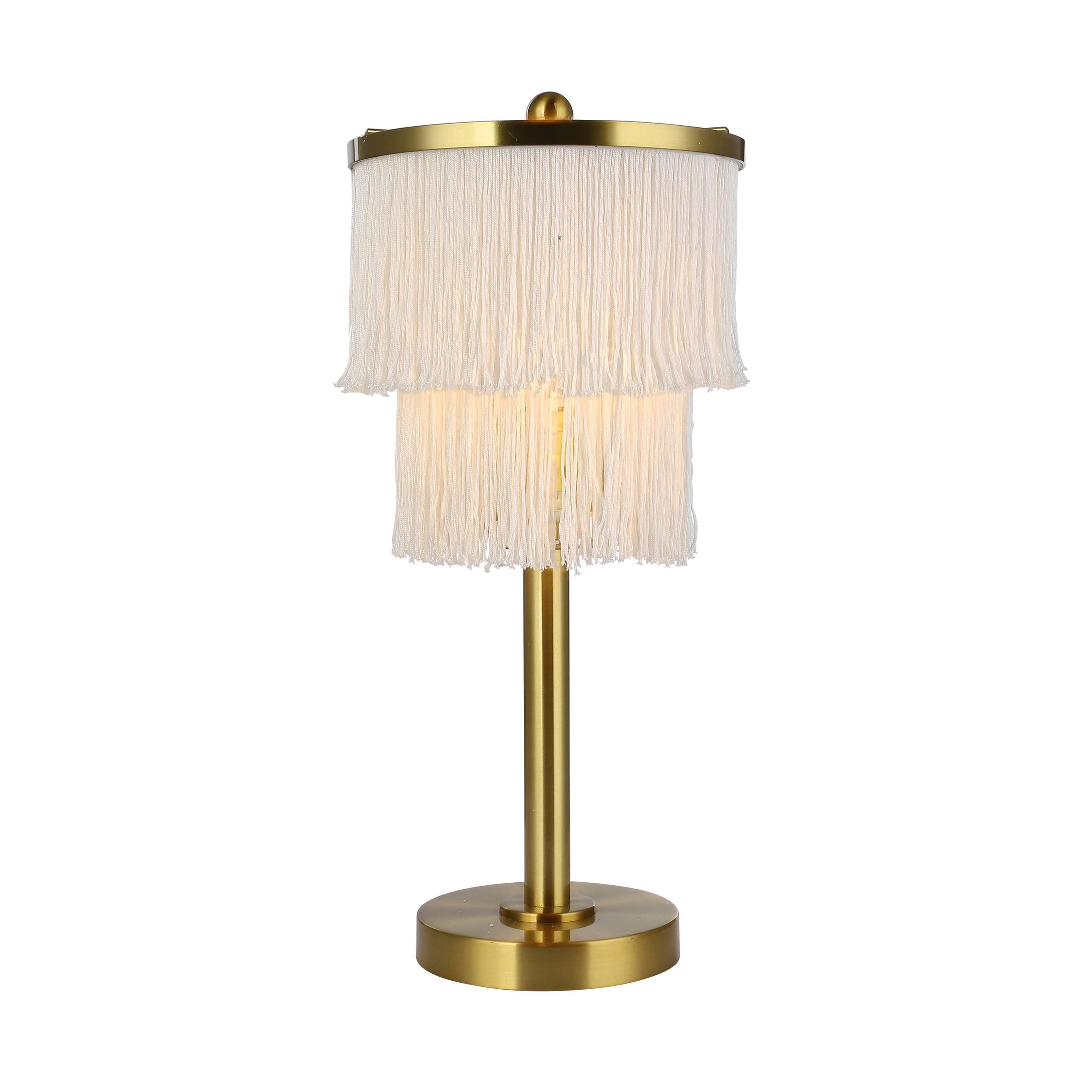 Polished Metal Table Lamp With Cream Fringe Shade - Reclaimed Elegance