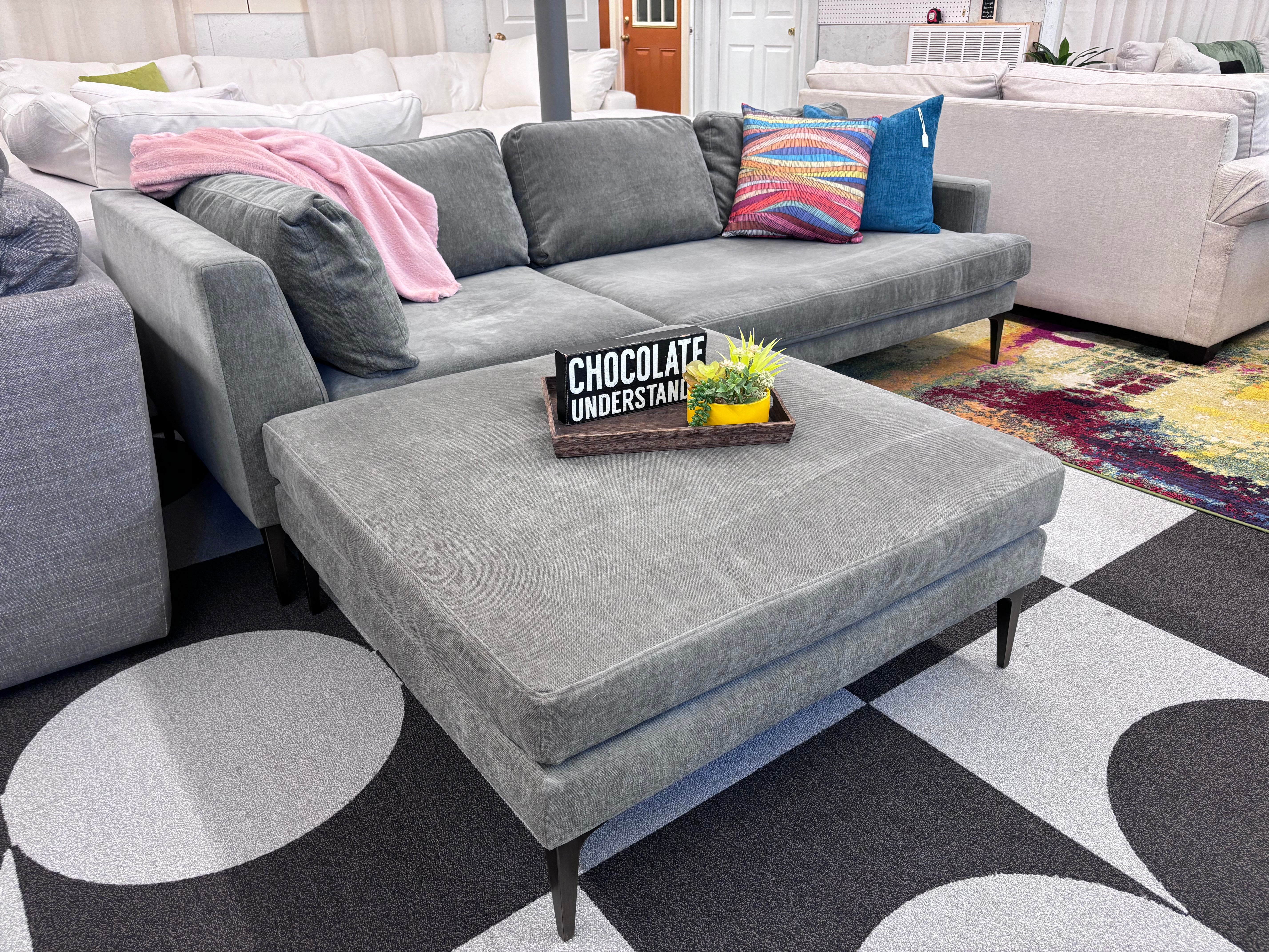 Grey Crushed Velvet West Elm Andes Left-Facing Chaise Sectional