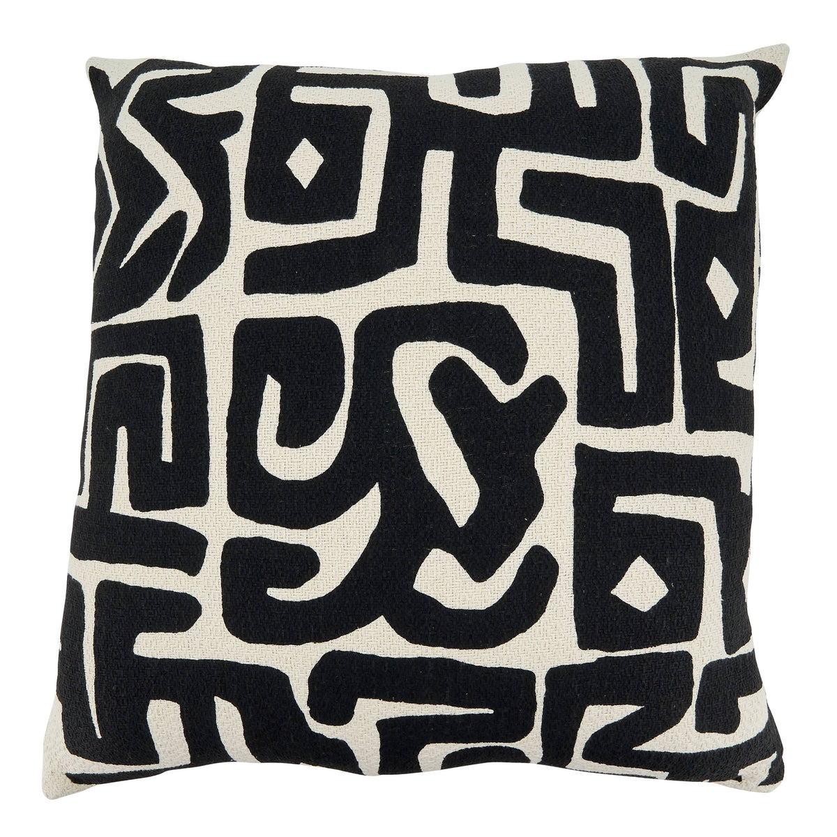 Abstract Tribal Throw Pillow with Kuba Cloth Design 18"