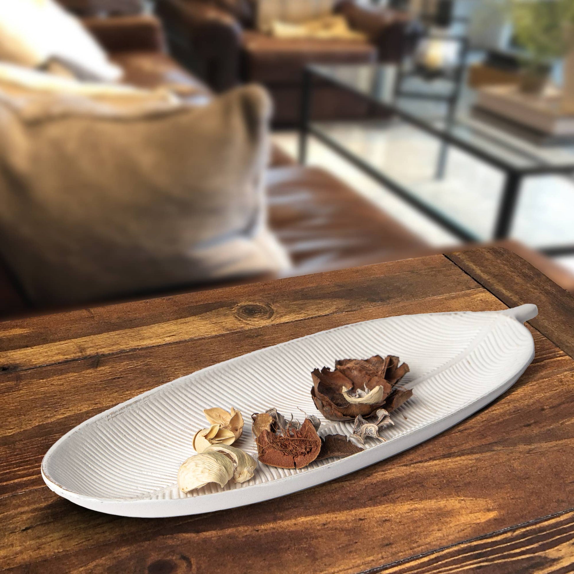 Decorative Tray – Long Leaf Wood Tray: White - Reclaimed Elegance