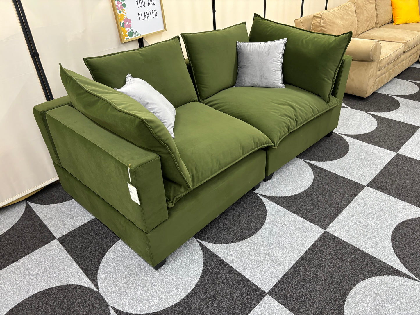 Olive Green Velvet SKY 2.0 Modular 2 Seater Sofa