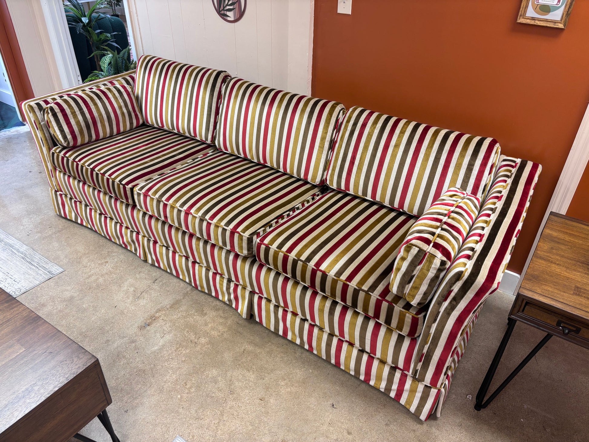 Striped Velvet Vintage 1973 Highland House Sofa - Reclaimed Elegance