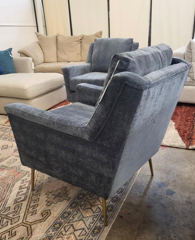 Slate Blue Crushed Velvet Cambridge Armchair - Reclaimed Elegance
