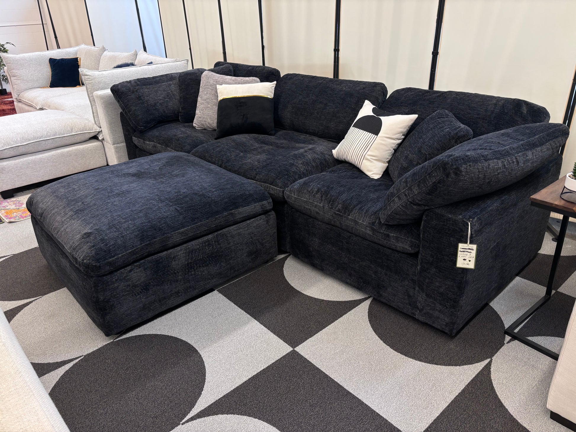 Obsidian Charcoal Cloud 9 Modular Sofa + Ottoman - Reclaimed Elegance
