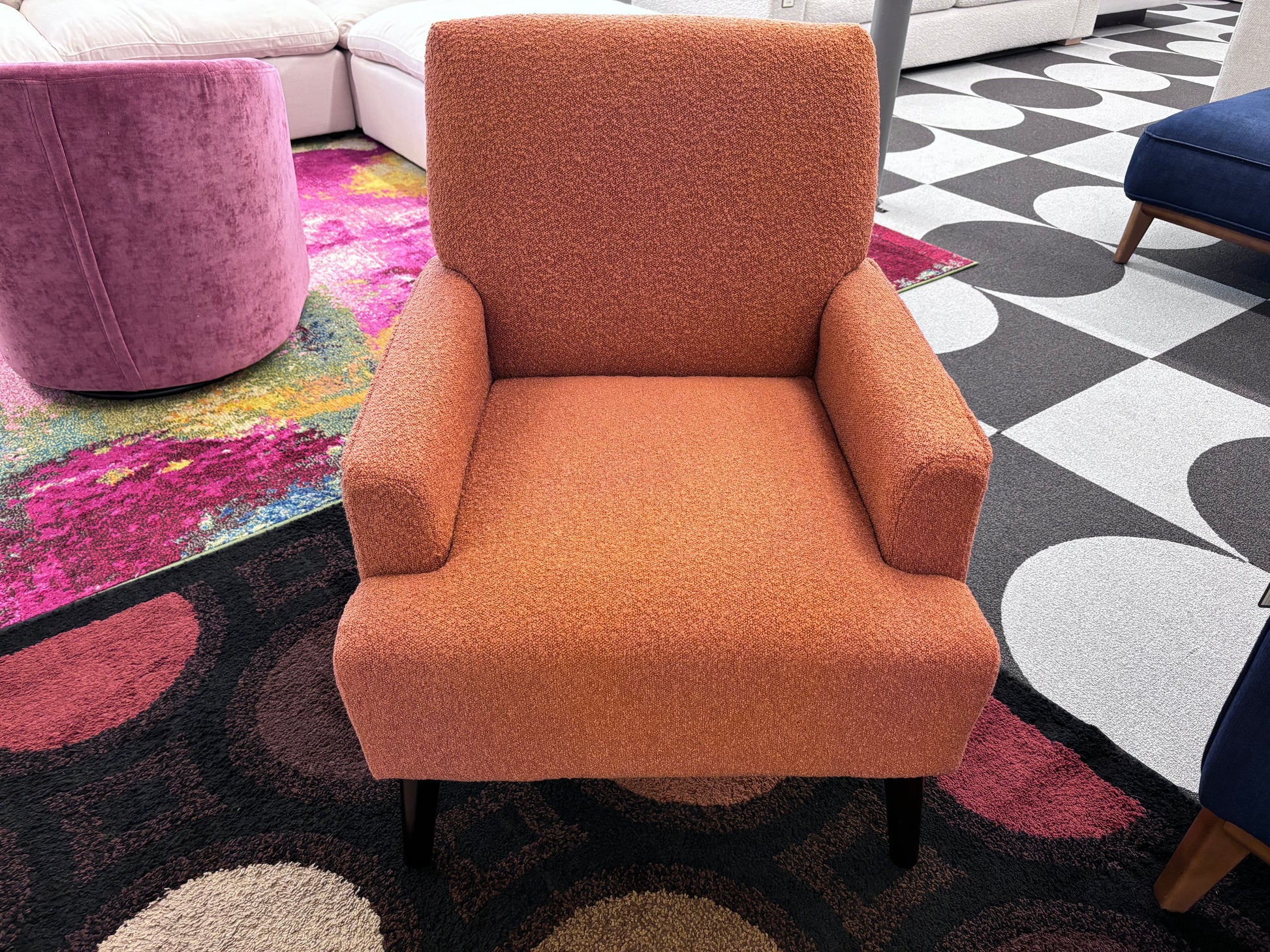 Orange Boucle' Kiwi Armchair - Reclaimed Elegance