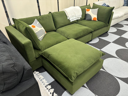 Olive Green Velvet SKY Modular Sofa + Ottoman