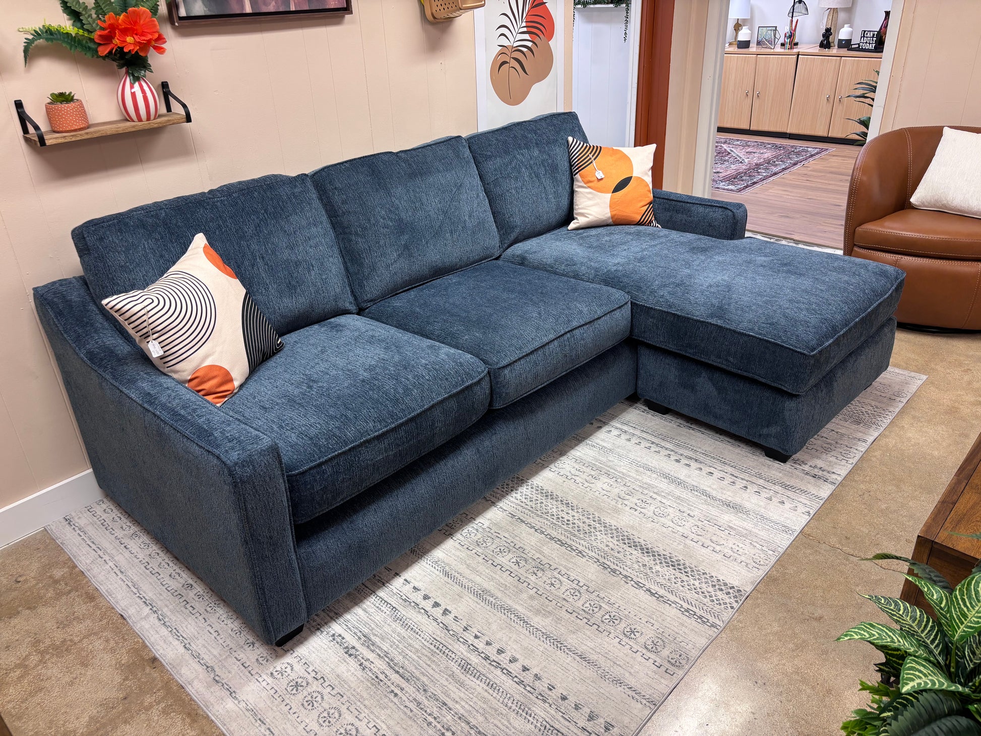 Denim Blue Arden Reversible Chaise Sectional - Reclaimed Elegance