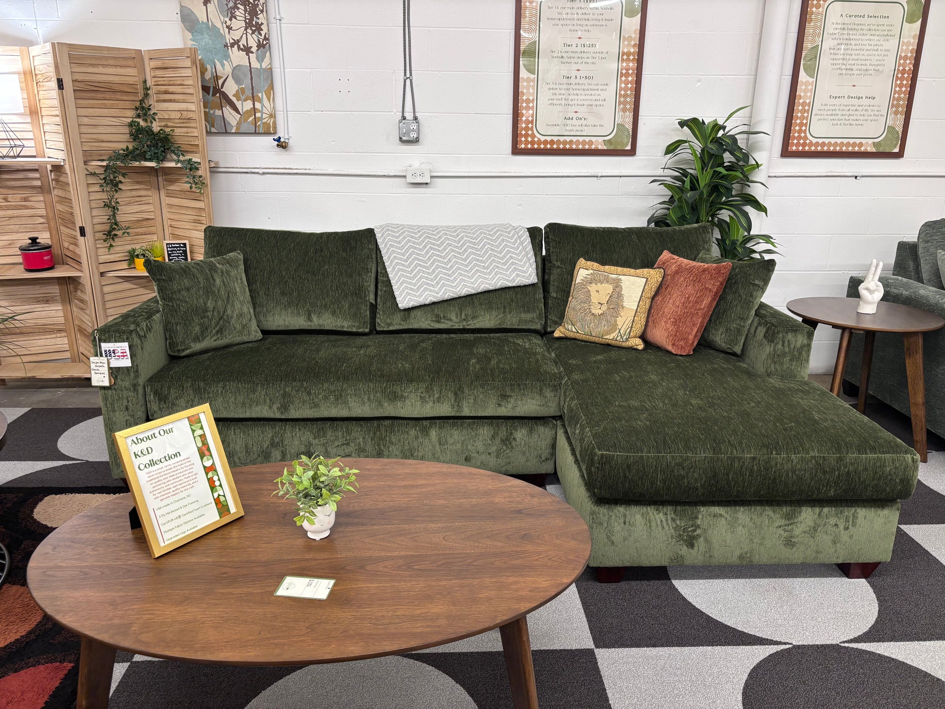 Juniper Green Harpeth Chaise Sectional - Reclaimed Elegance