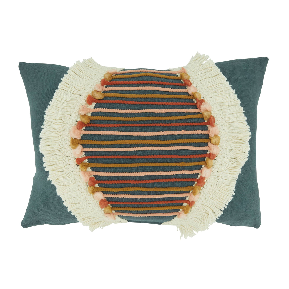 Throw Pillow With Fringe Lace Design 12"x18"