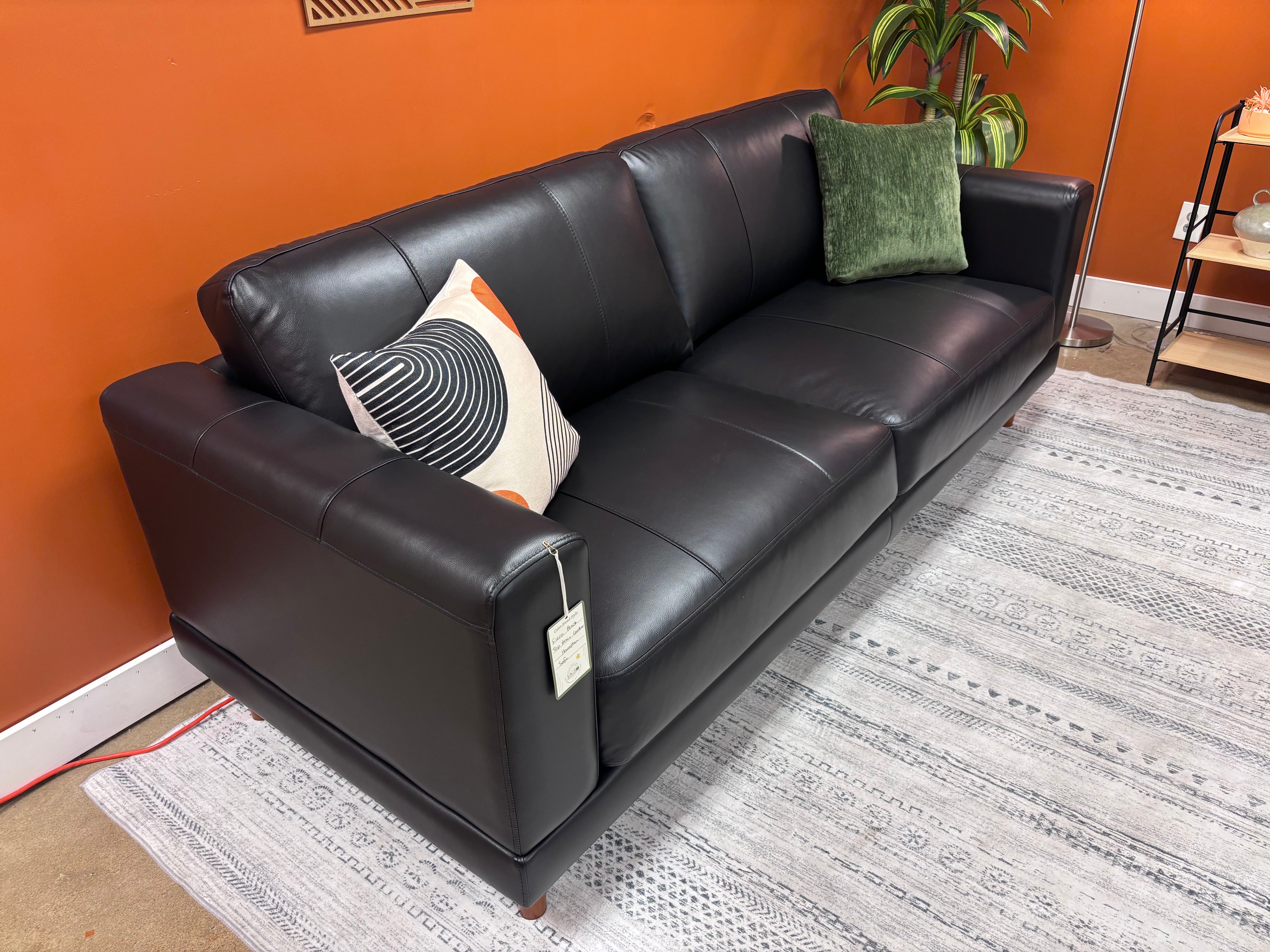 Fiero Black Top Grain Leather Hampton Sofa