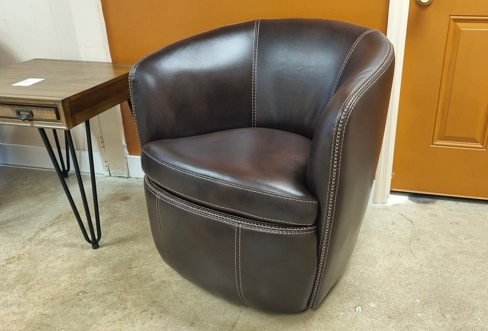 Walnut Vegan Leather Vito Swivel Chair - Reclaimed Elegance