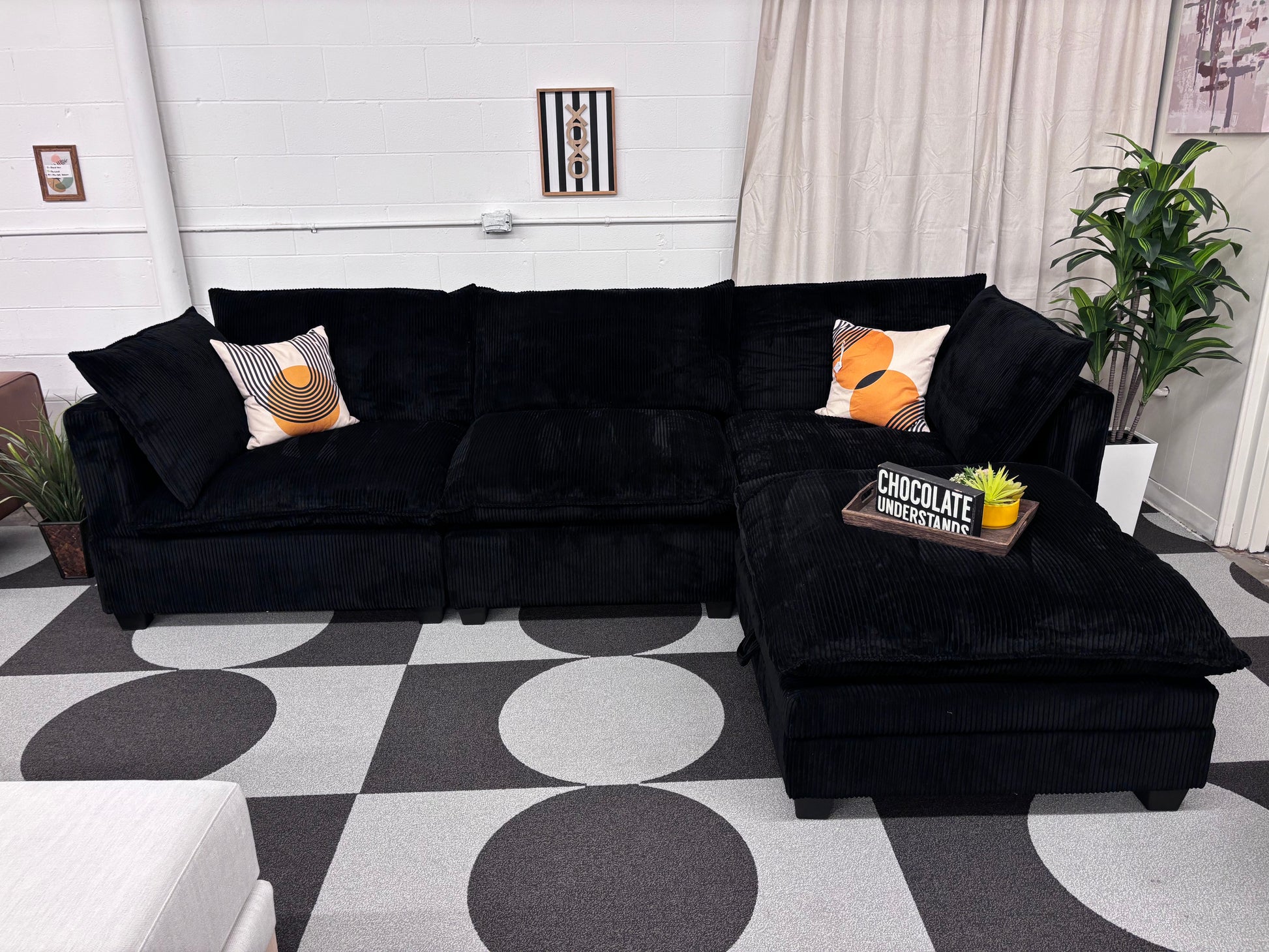 Black Corduroy SKY 2.0 Modular Sofa + Storage Ottoman - Reclaimed Elegance