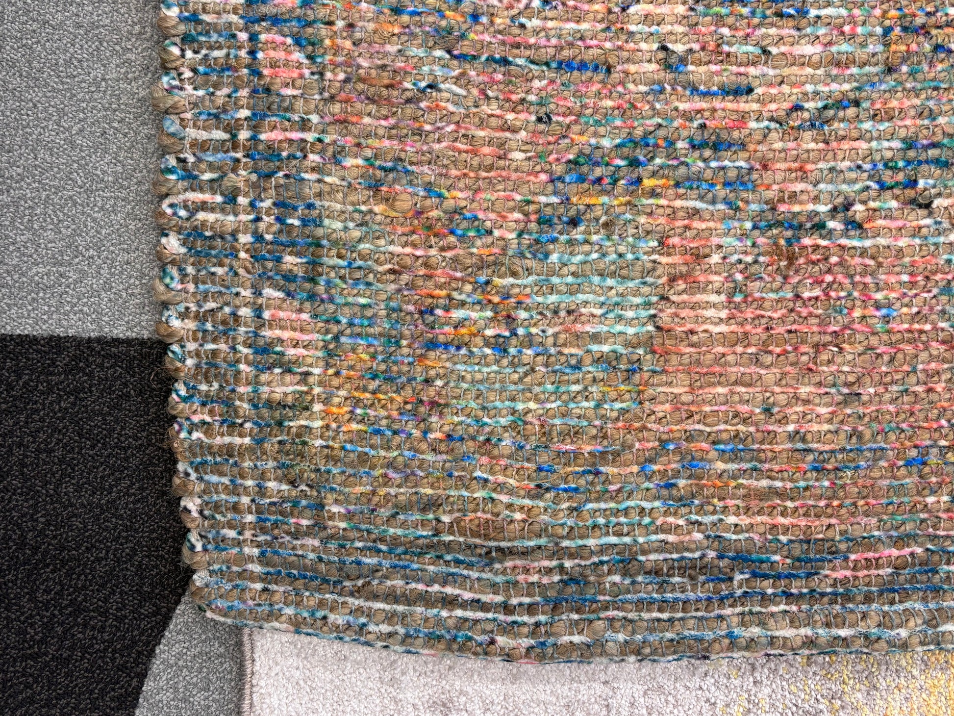 Blue and Peach 7' 10 x 10' Chenille Jute Rectangle Rug - Reclaimed Elegance