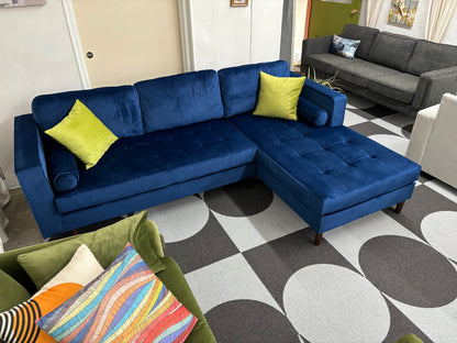 Blue Velvet Roxy Right-Facing Chaise Sectional