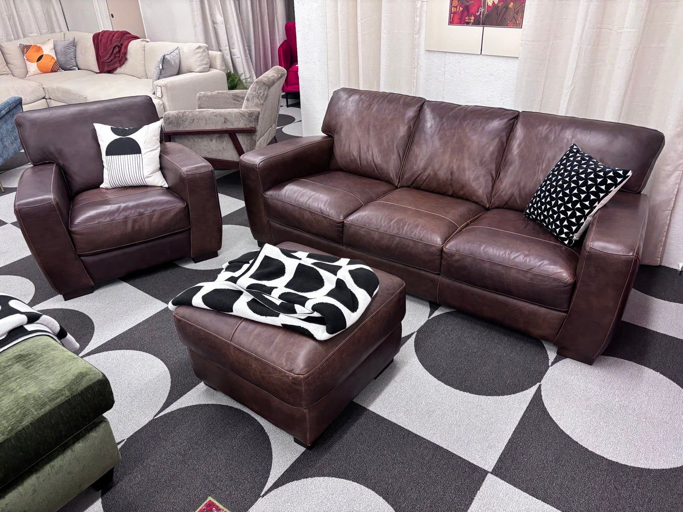 Italian Leather Soft Line Sofa & Ottoman NO CHAIR