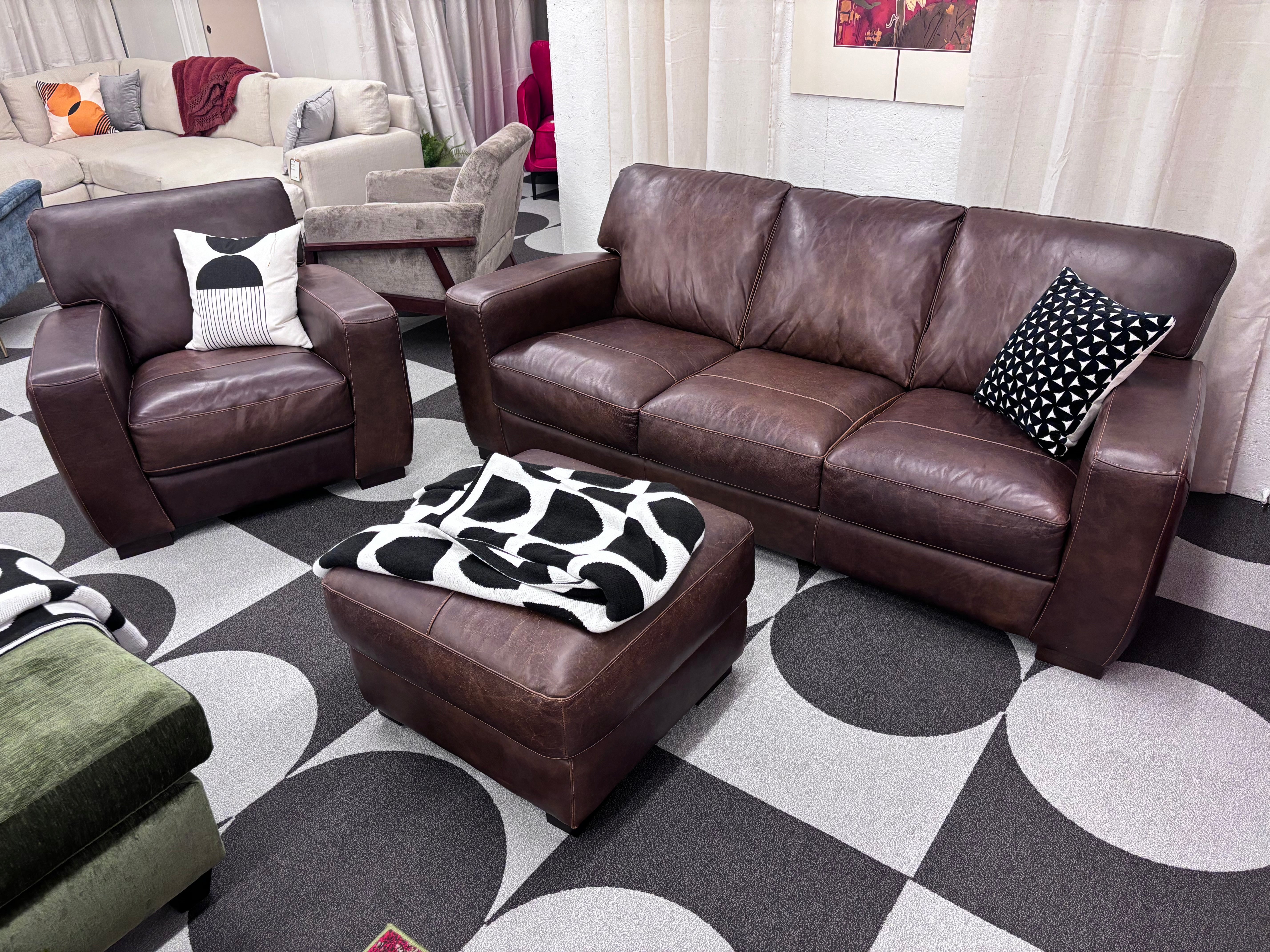 Italian Leather Soft Line Sofa & Ottoman NO CHAIR