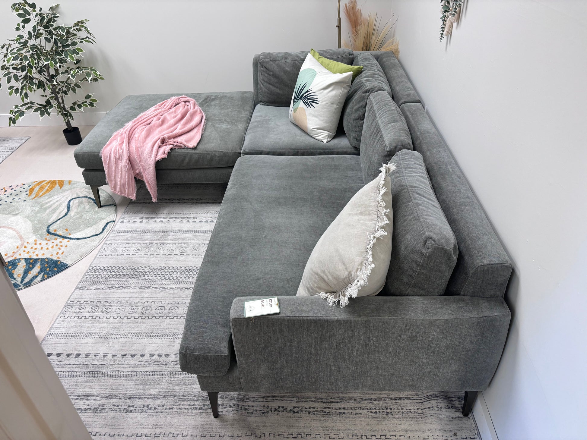 Grey Crushed Velvet West Elm Andes Left-Facing Chaise Sectional - Reclaimed Elegance
