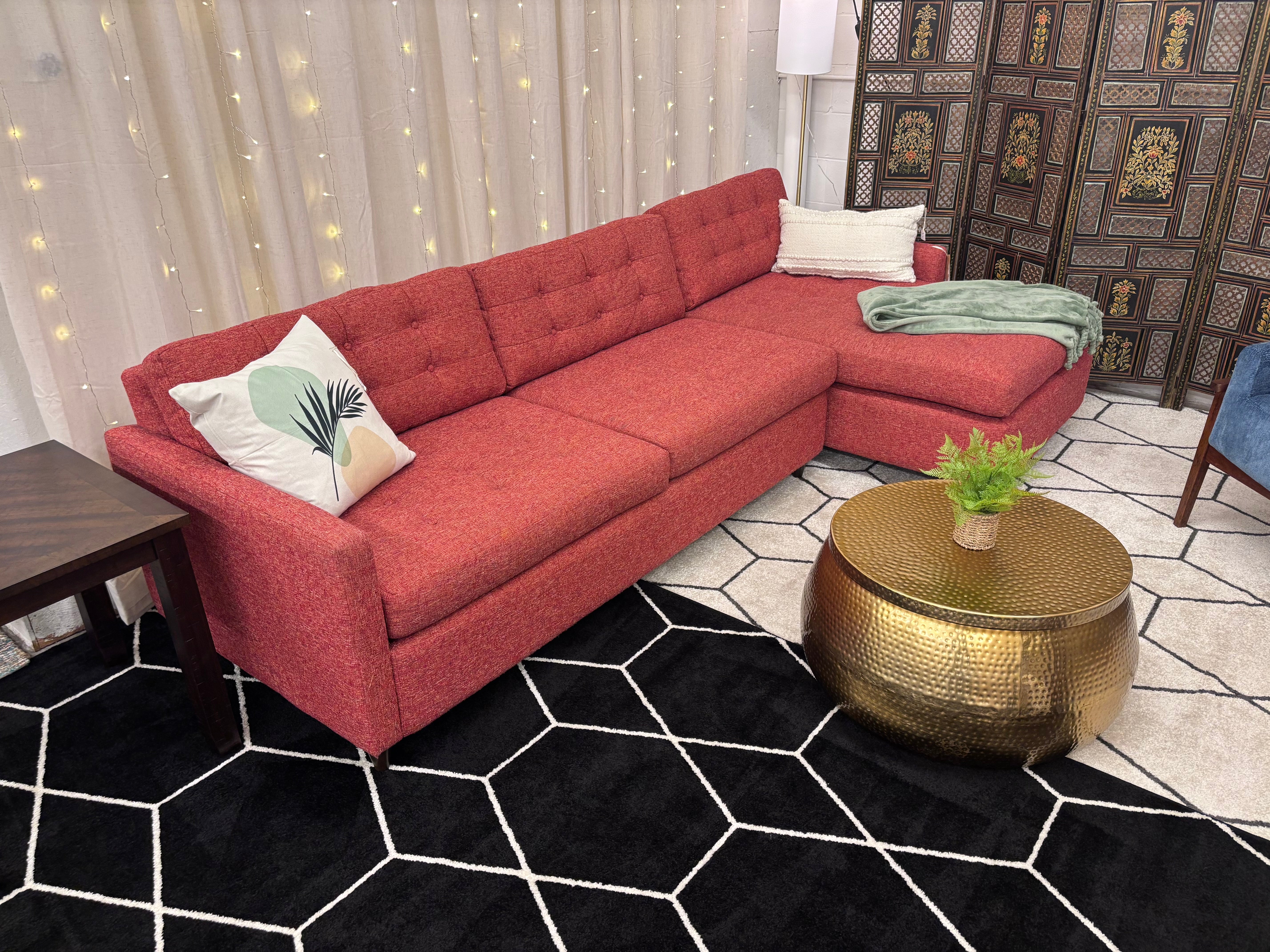 Coral Tweed Joybird Eliot Sleeper Right-Facing Chaise Sectional - Reclaimed Elegance
