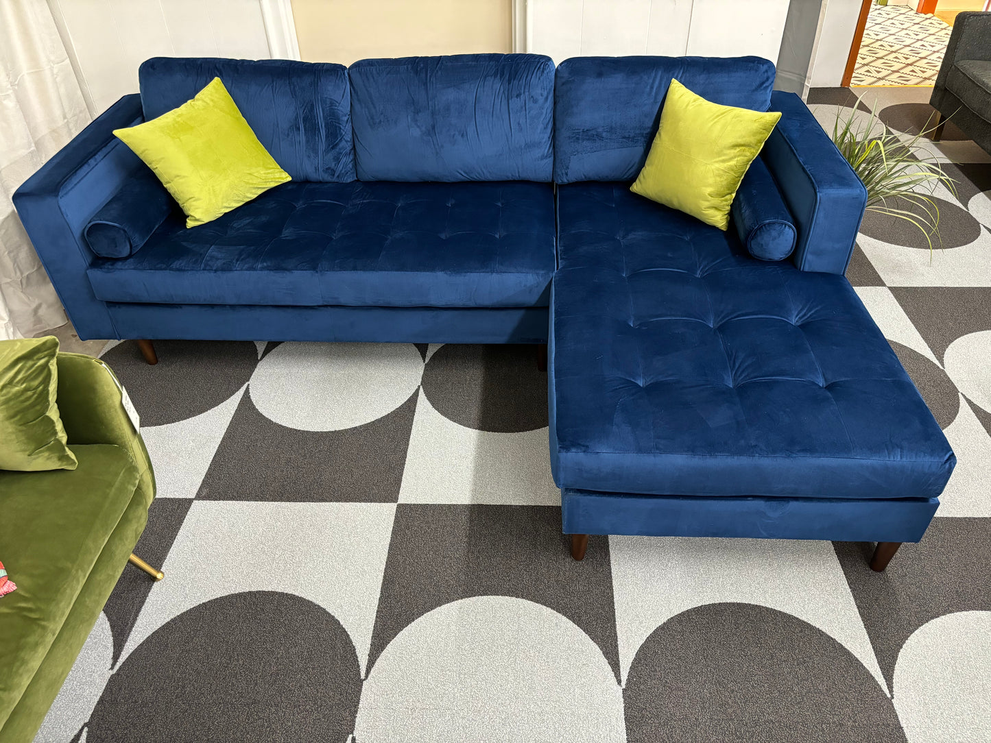 Blue Velvet Roxy Right-Facing Chaise Sectional