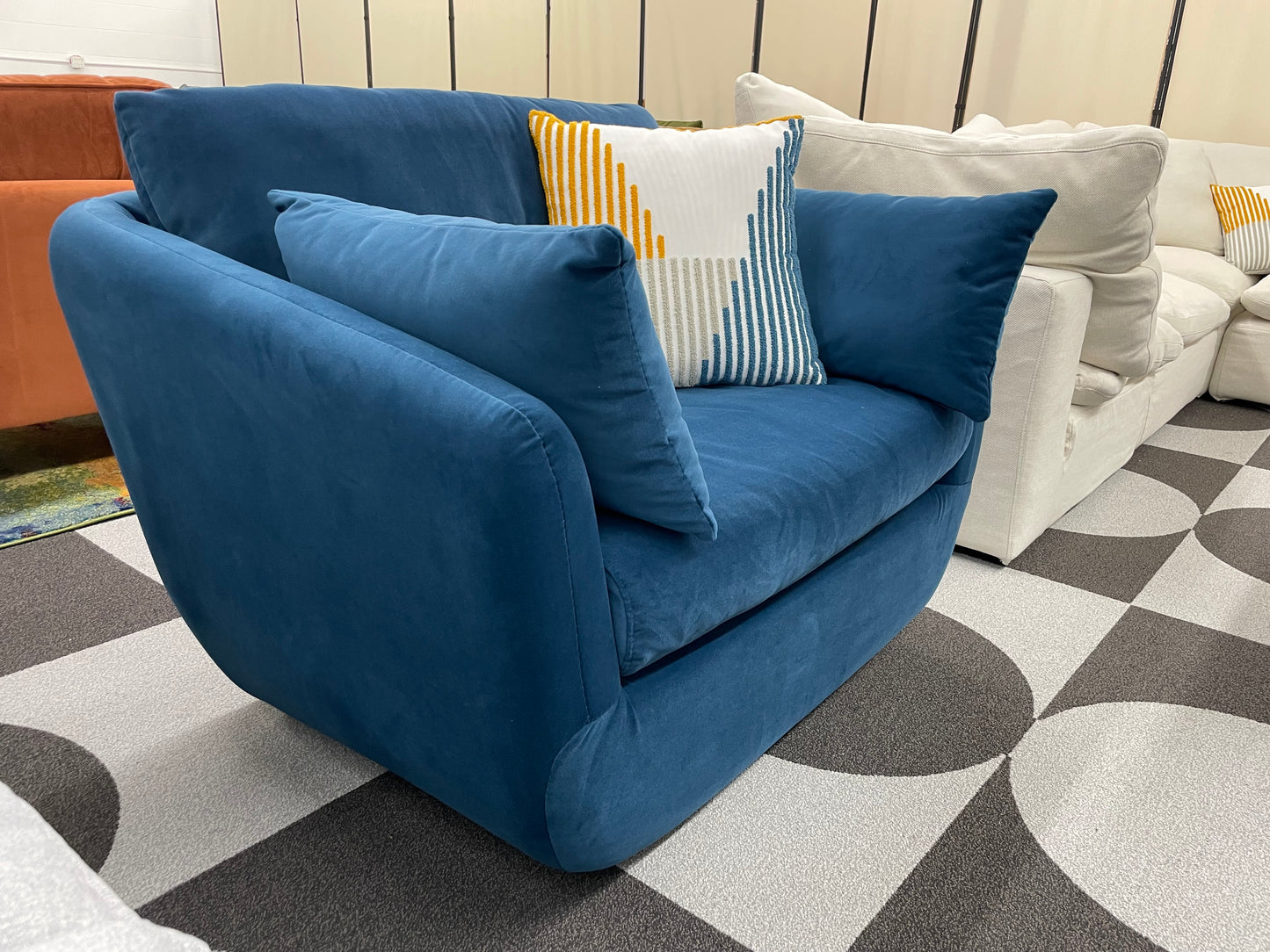 Blue Velvet Park Swivel Chair