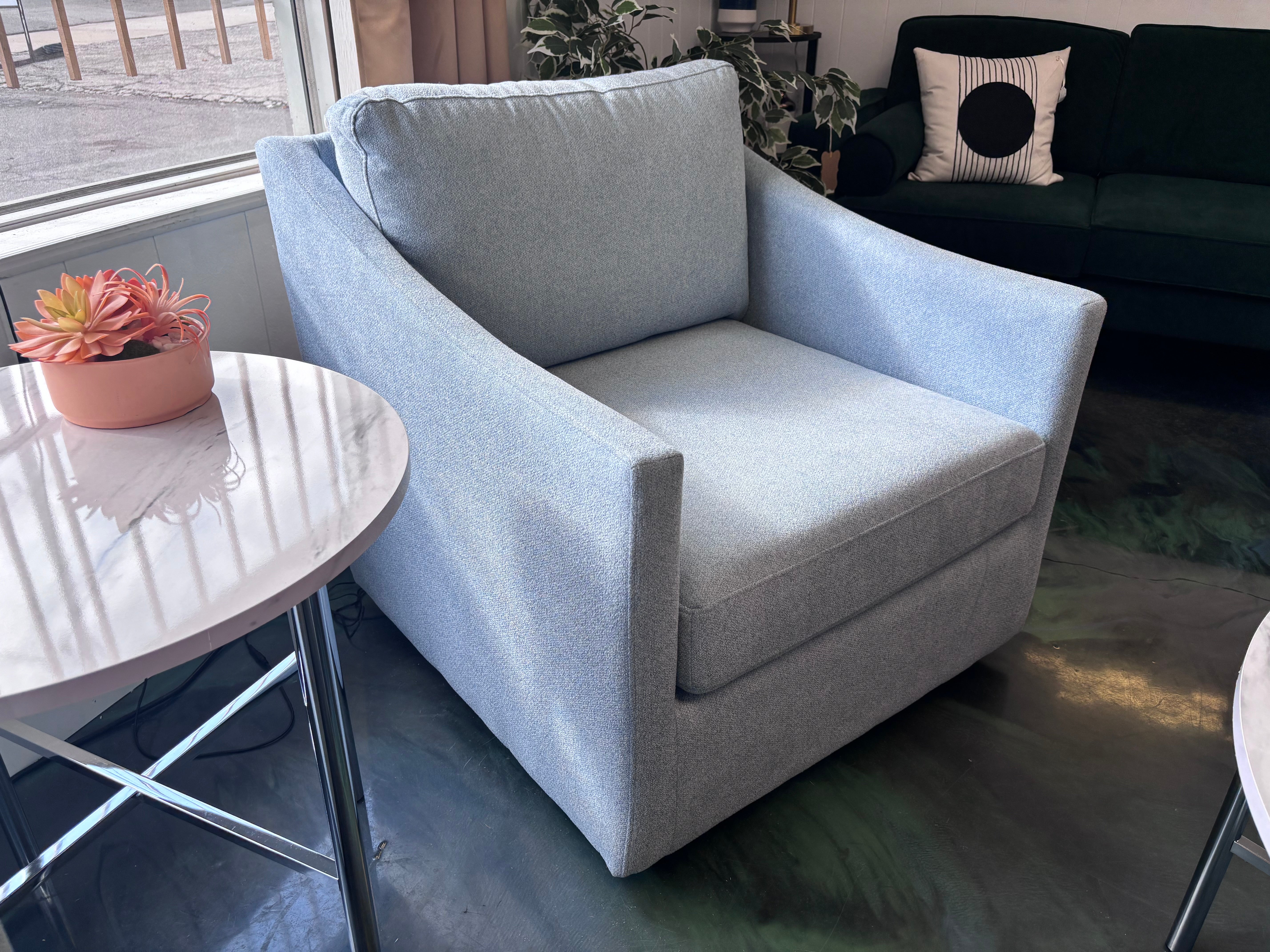 Freya Blue Acacia Swivel Chair - Reclaimed Elegance