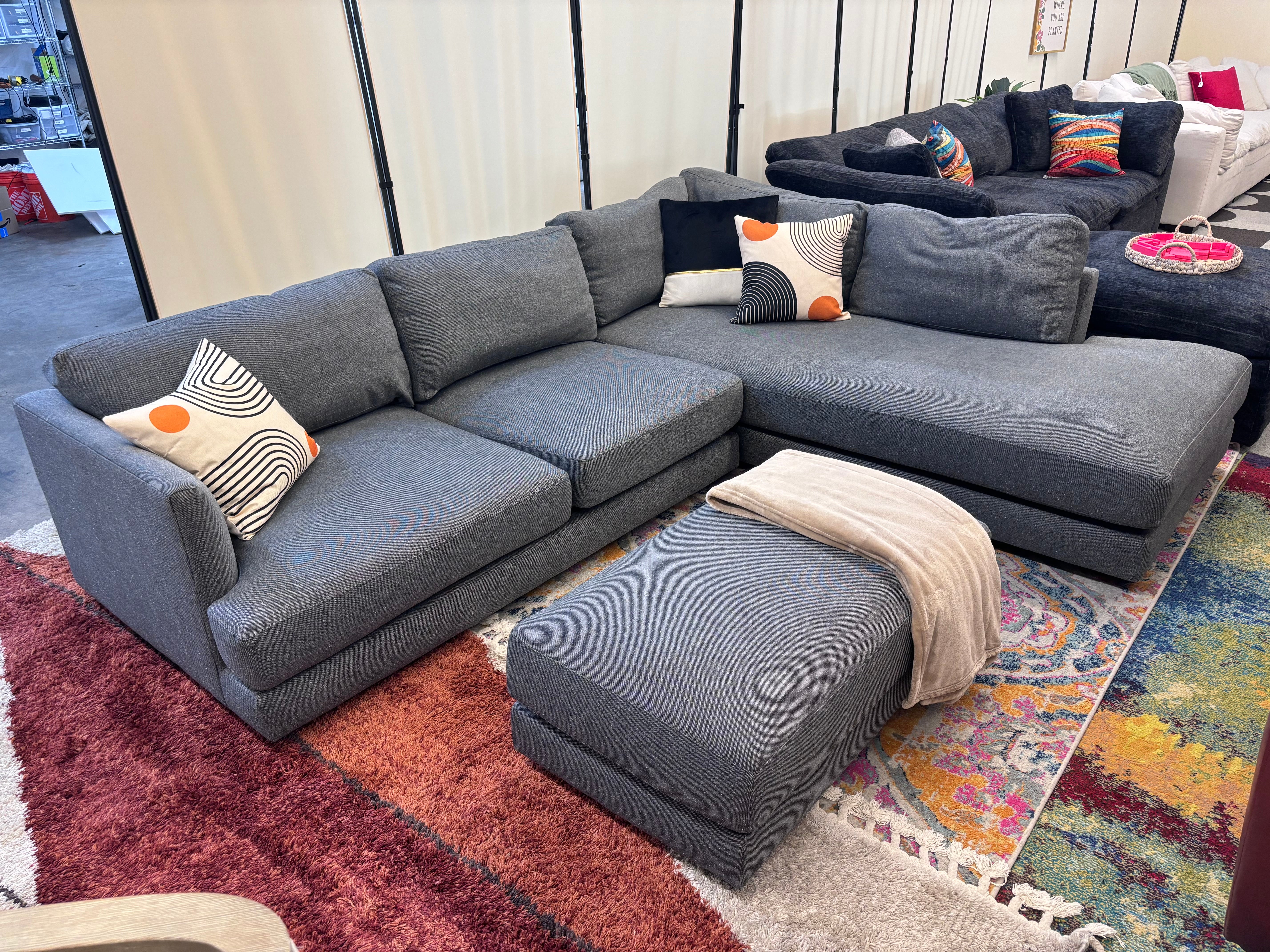 Pewter Grey West Elm Haven Right-Facing Sectional