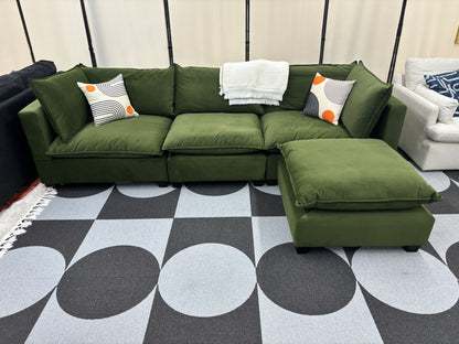 Olive Green Velvet SKY Modular Sofa + Ottoman