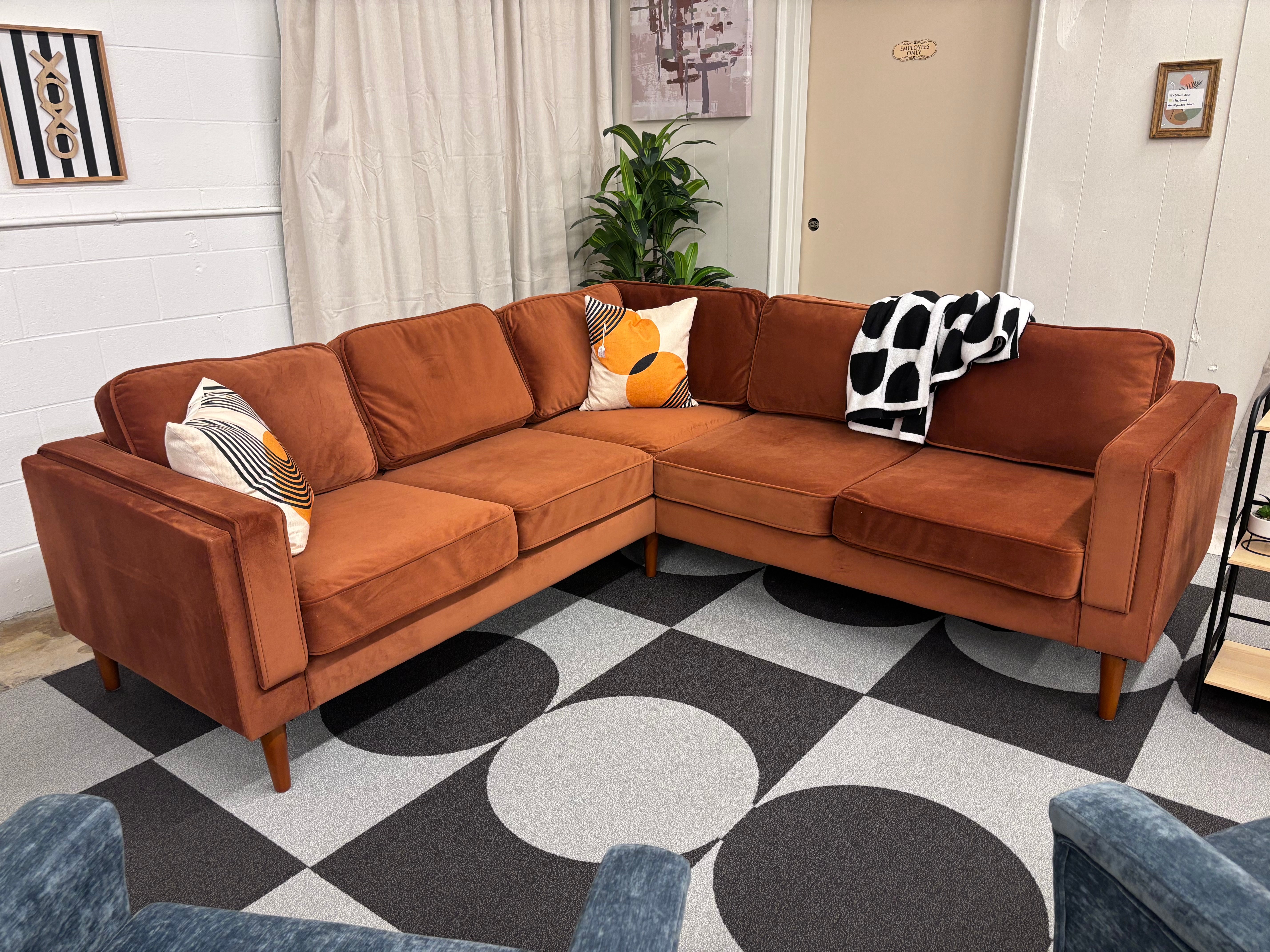 Rust Velvet Albany Corner Sectional