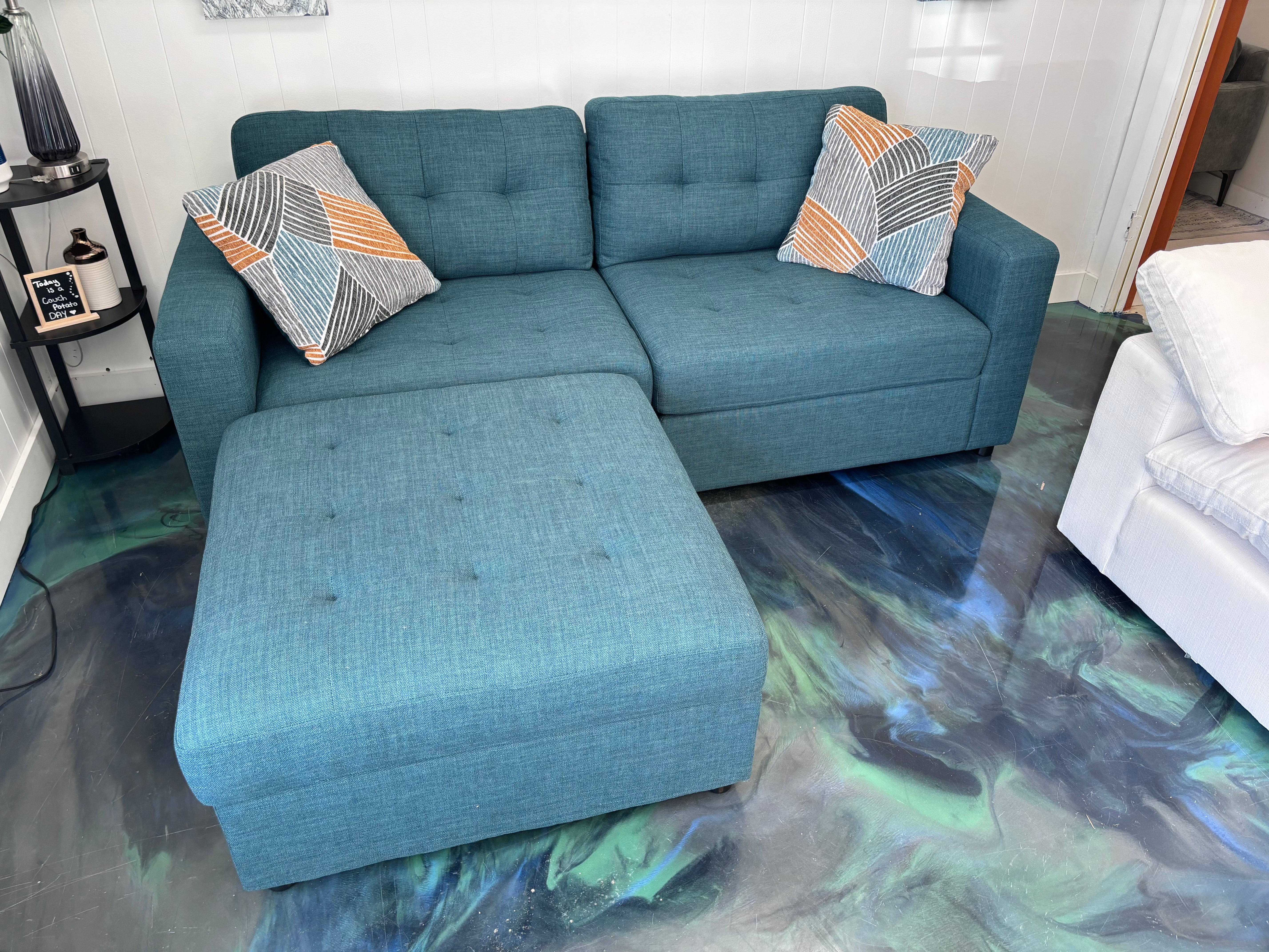 Teal Palmer Sofa + Storage Ottoman