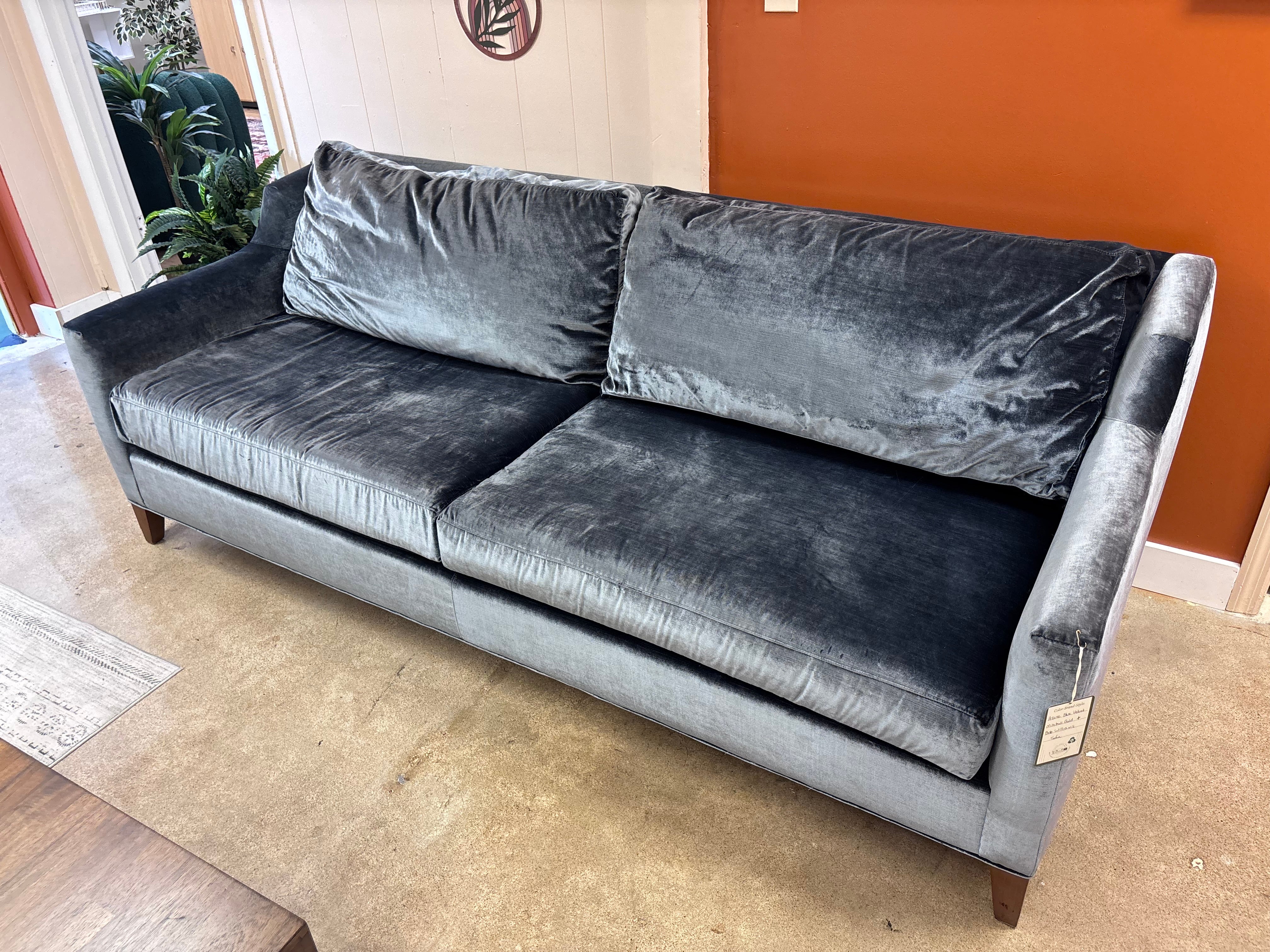 Azure Blue Velvet Mitchell Gold + Bob Williams Sofa