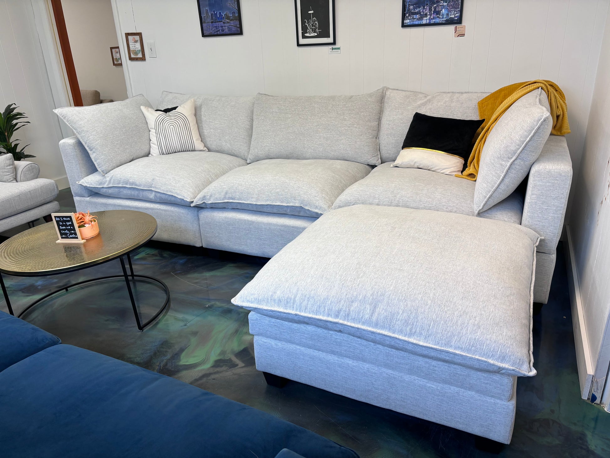 Pastel Grey SKY 2.0 Sofa + Storage Ottoman - Reclaimed Elegance