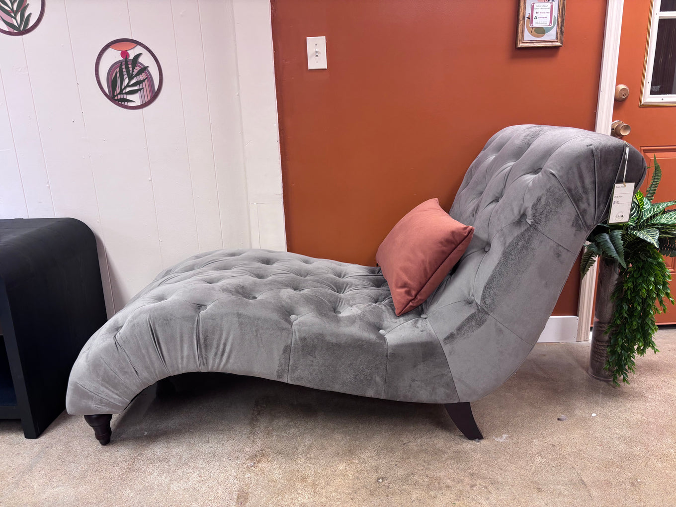 Silver Velvet Chaise Lounge