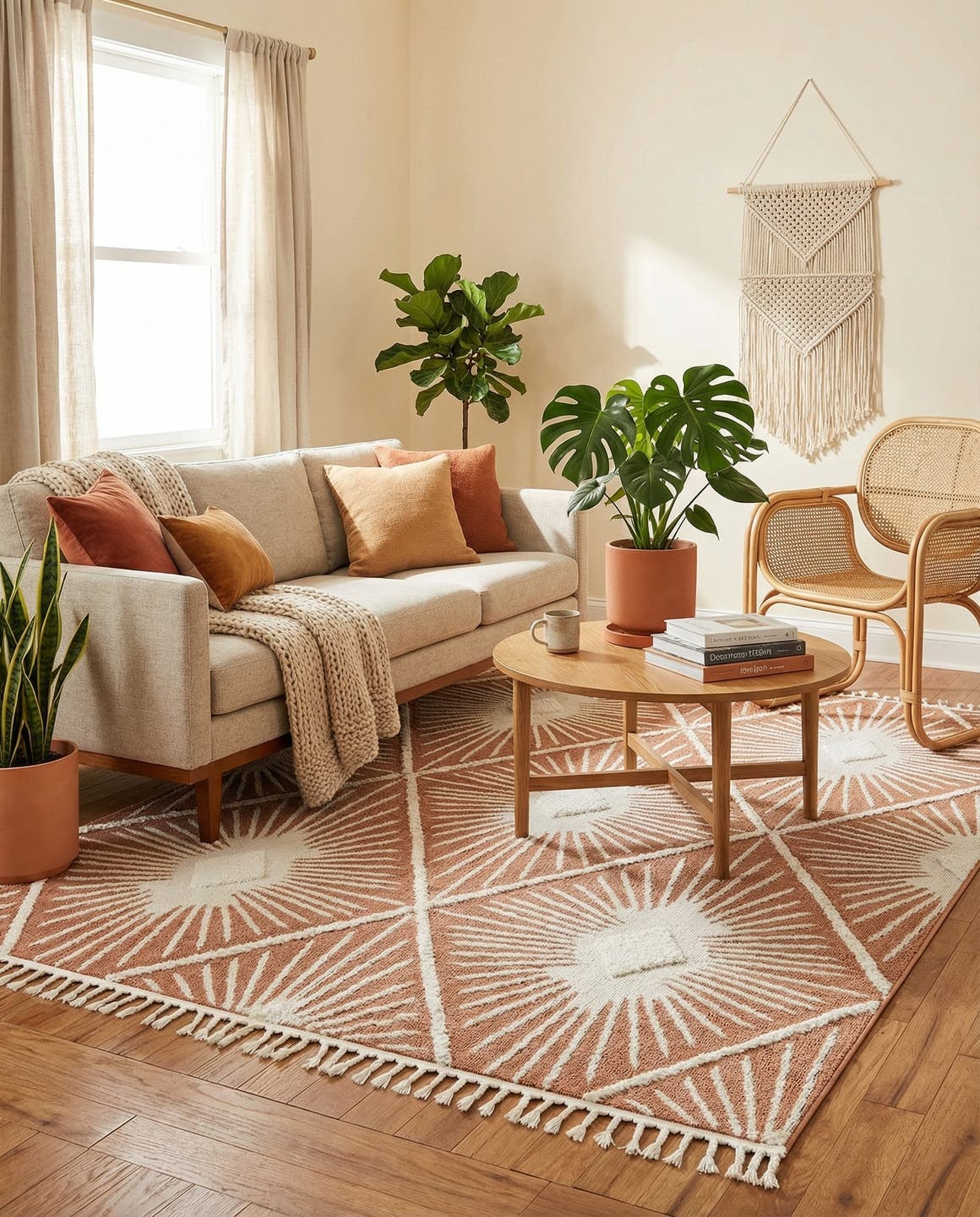 Rust Red 7' 10 x 10' Boho Rectangle Rug