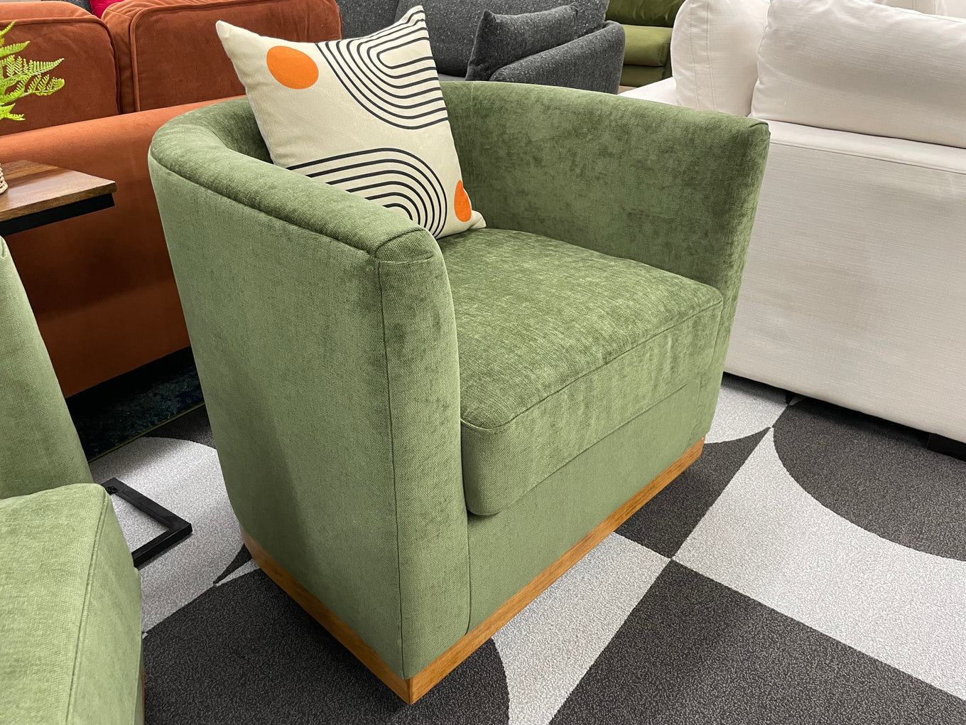 Olive Green Ashley Furniture Barrel Swivel Armchair