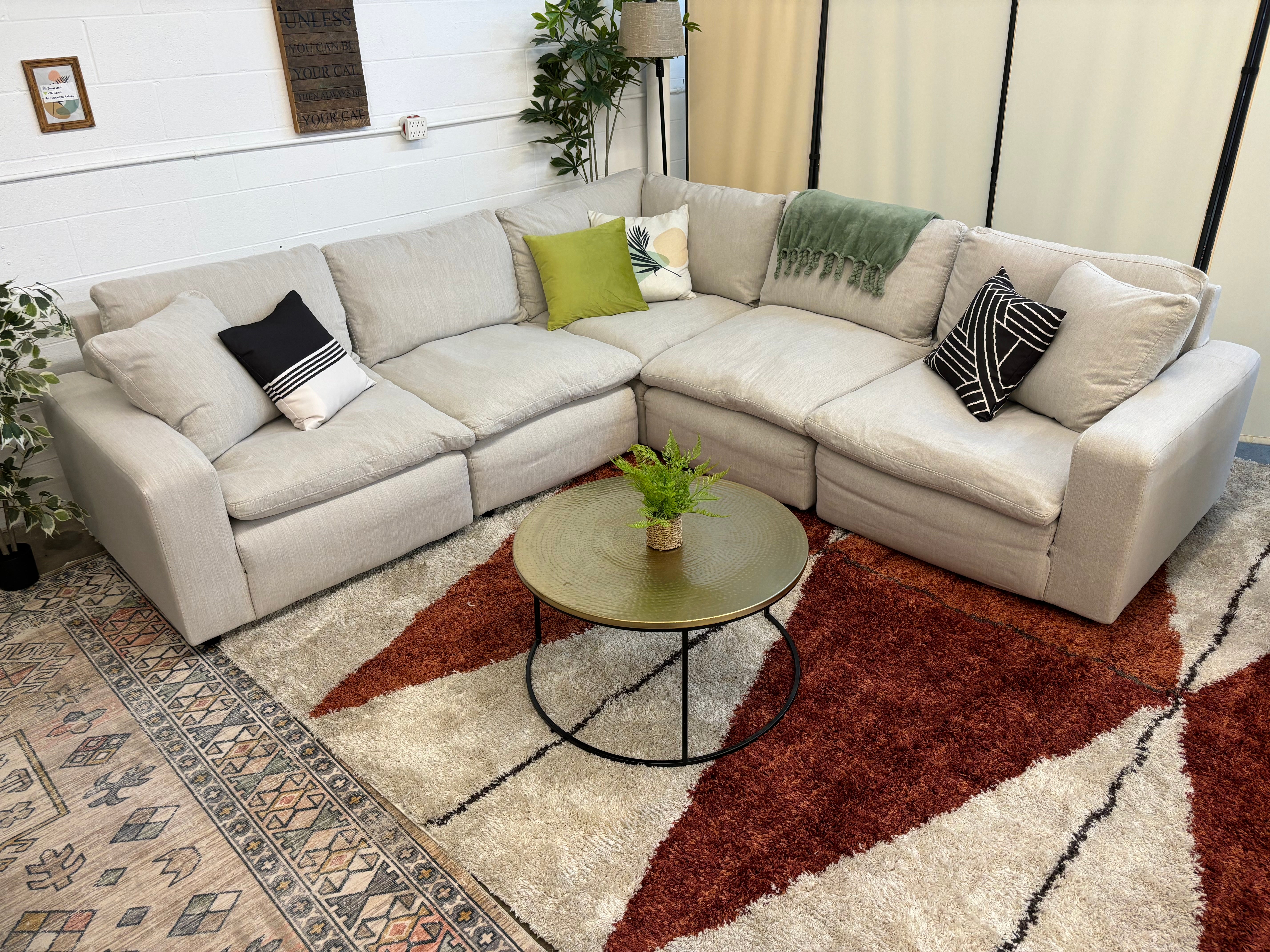 Beige Ashley Savesto 5 Piece Cloud Corner Sectional