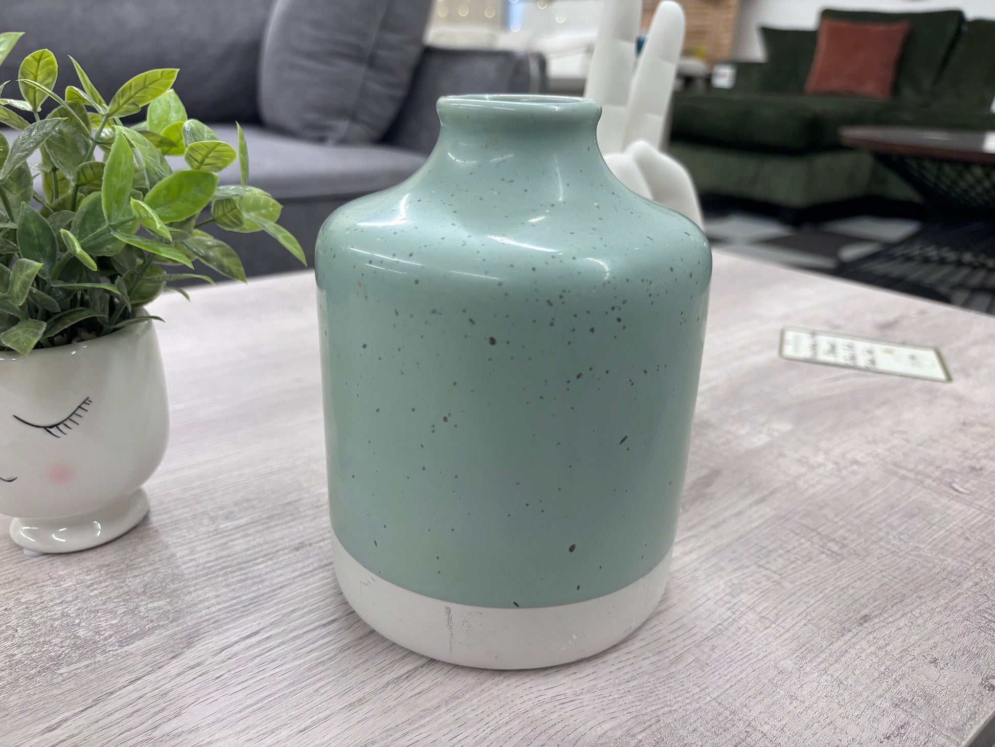 Aqua Speckled Ceramic Vase - Reclaimed Elegance