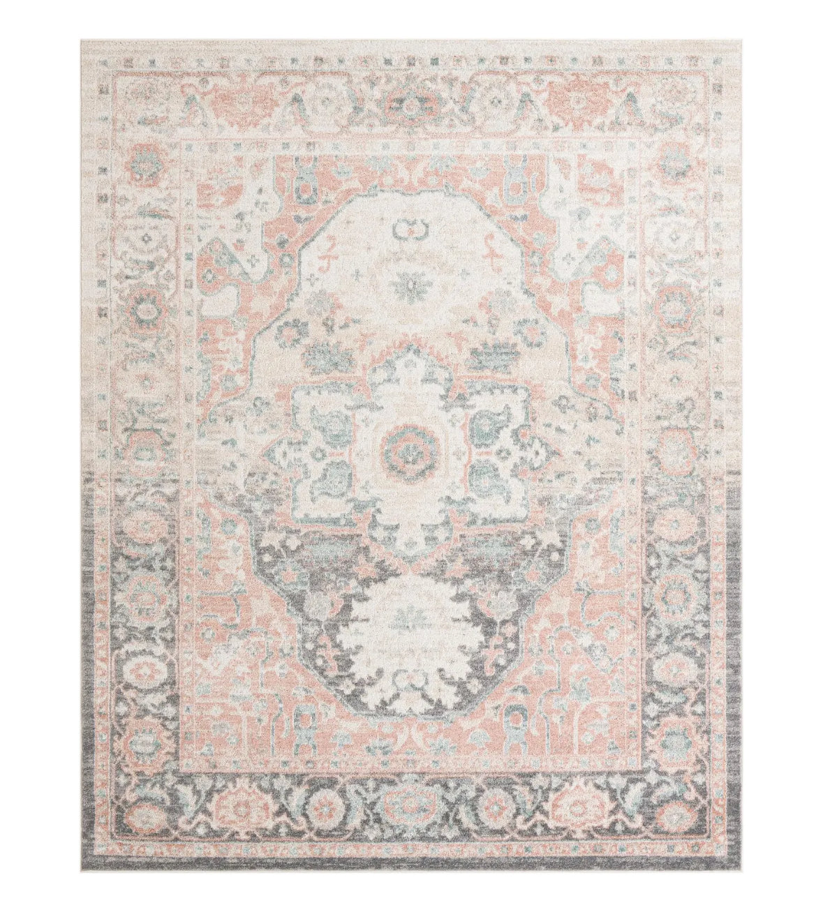 Rose Pink & Gray 8'x10' Madeline Vintage Rectangle Rug - Reclaimed Elegance