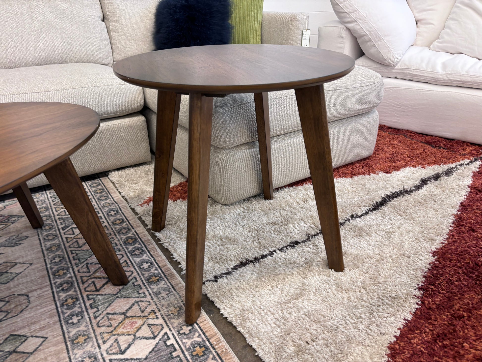 Walnut Theo MCM Round Coffee & End Table Set - Reclaimed Elegance
