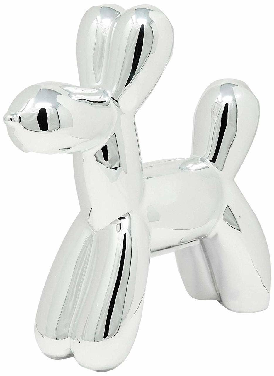 Silver Mini Ceramic Dog Piggy Bank - 7.5" tall - Reclaimed Elegance