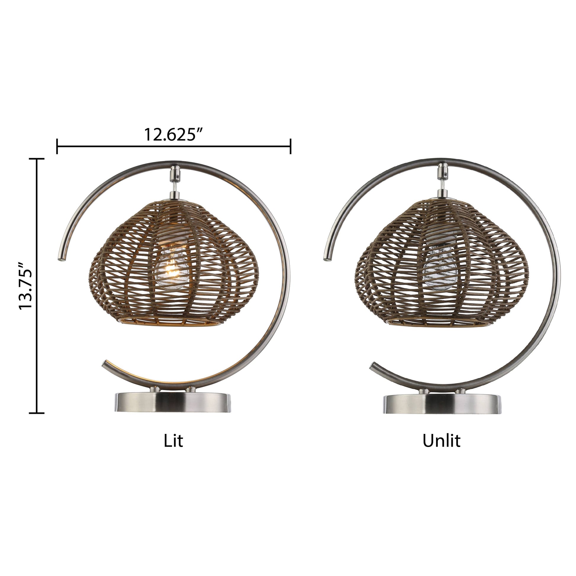 Brushed Nickel Iron Table Lamp with Tan Rattan Shade - Reclaimed Elegance