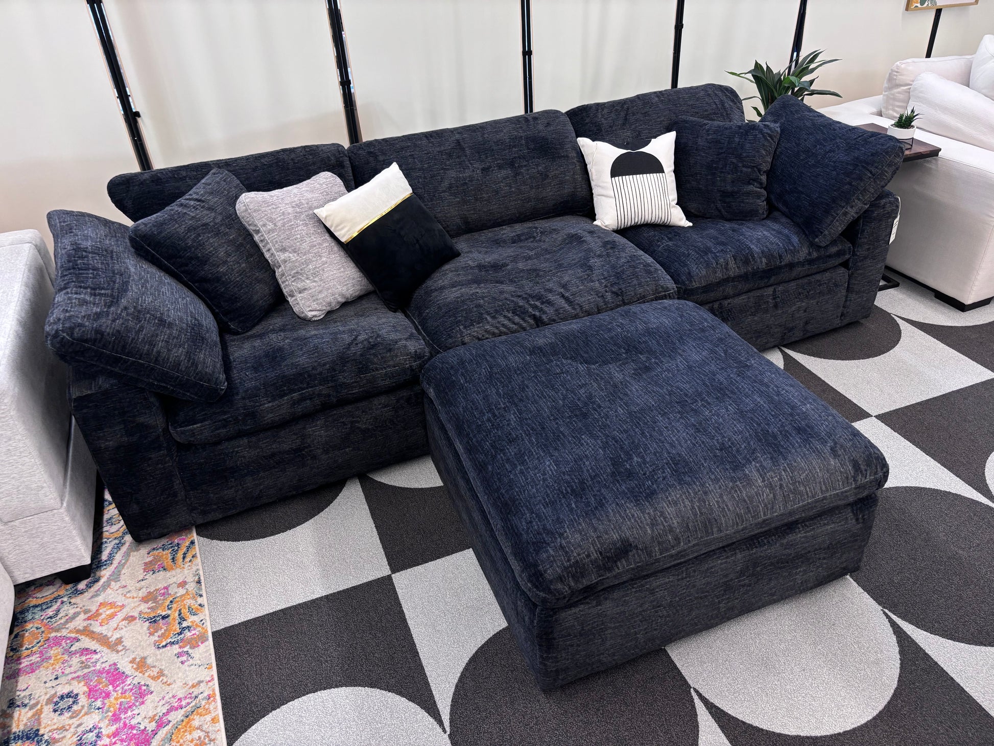 Obsidian Charcoal Cloud 9 Modular Sofa + Ottoman - Reclaimed Elegance