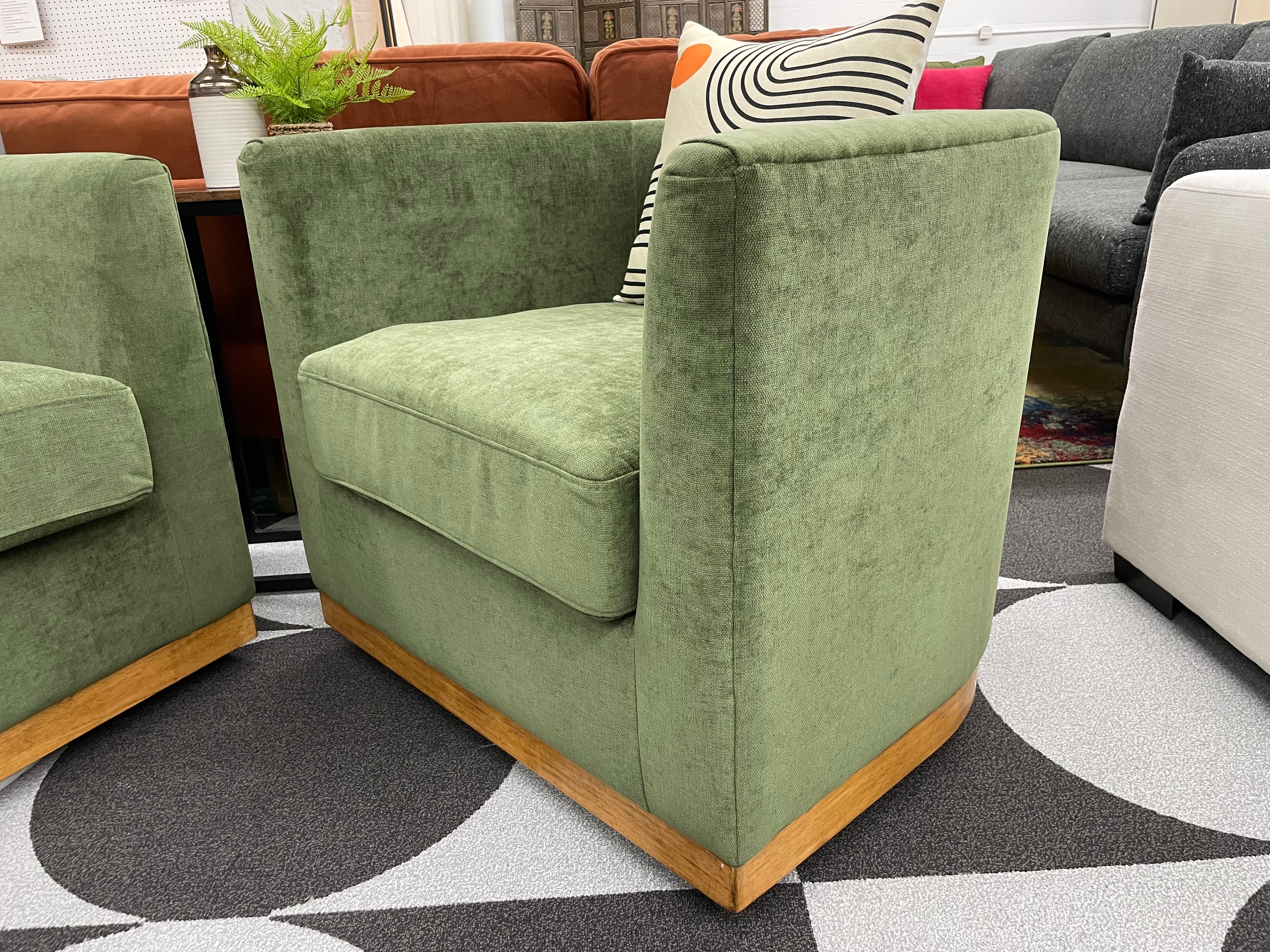 Olive Green Ashley Furniture Barrel Swivel Armchair
