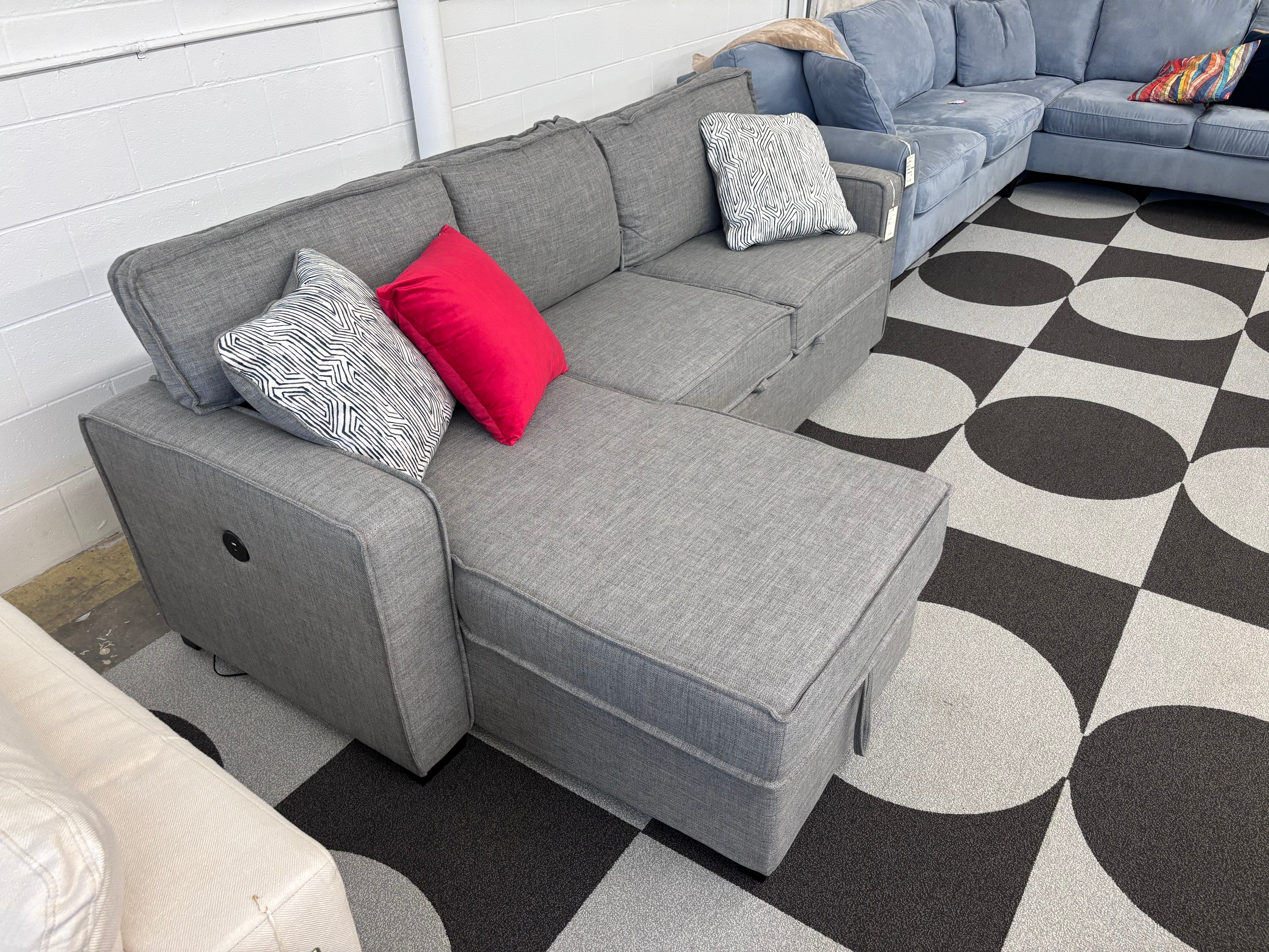 Stone Grey Left-Facing Storage Chaise Sleeper Sectional