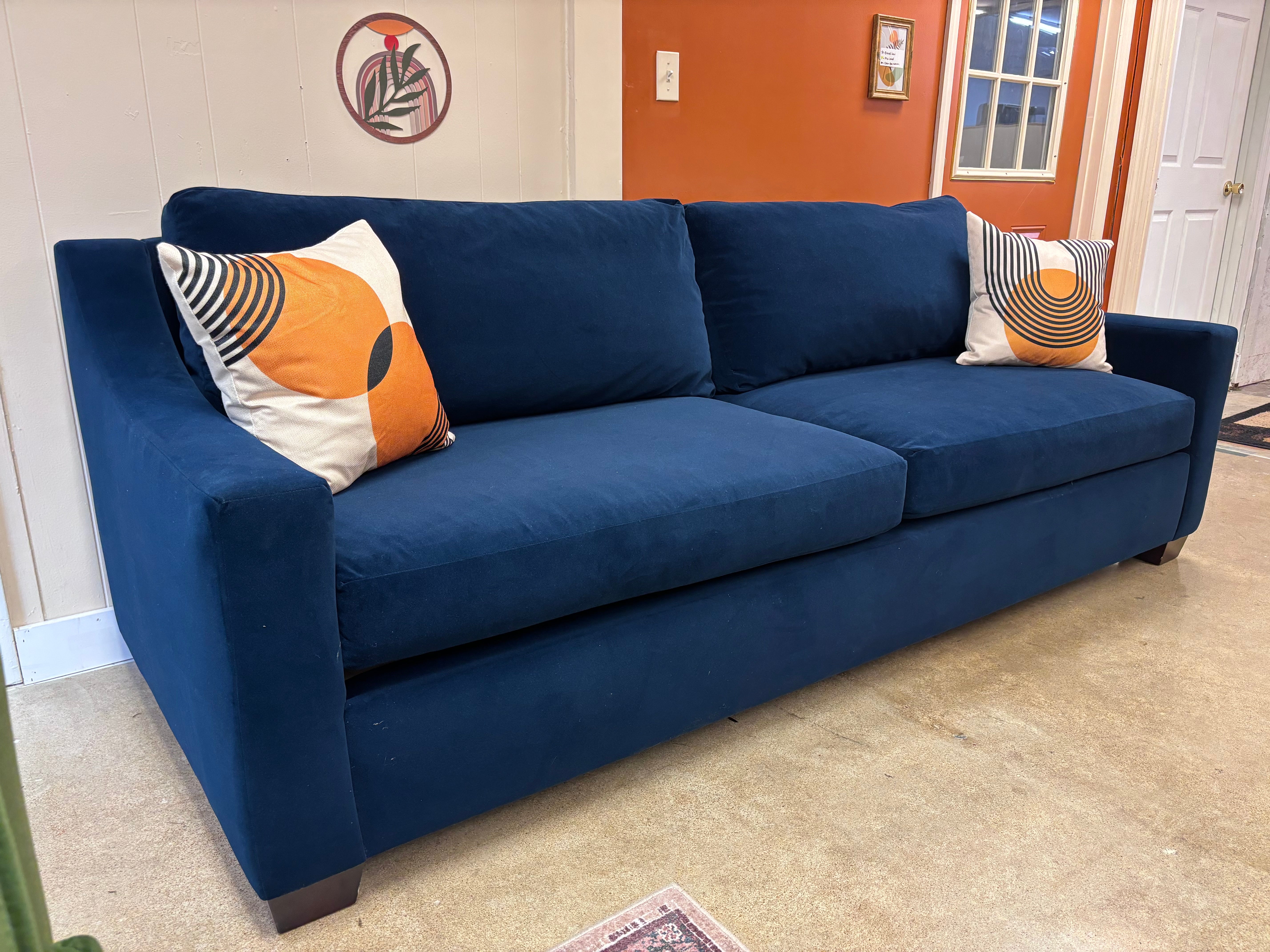 Ink Blue Velvet Pottery Barn York Sofa