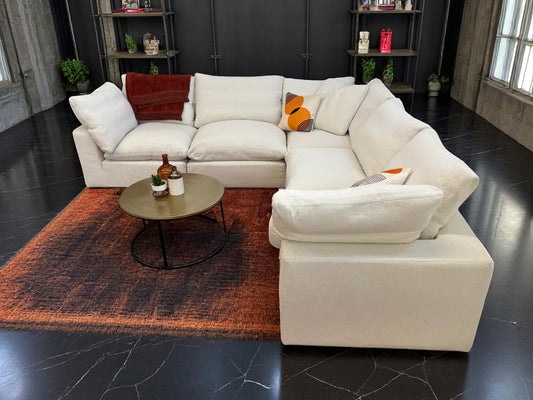White Universal Slip Covered 5 Piece Cloud Corner Sectional