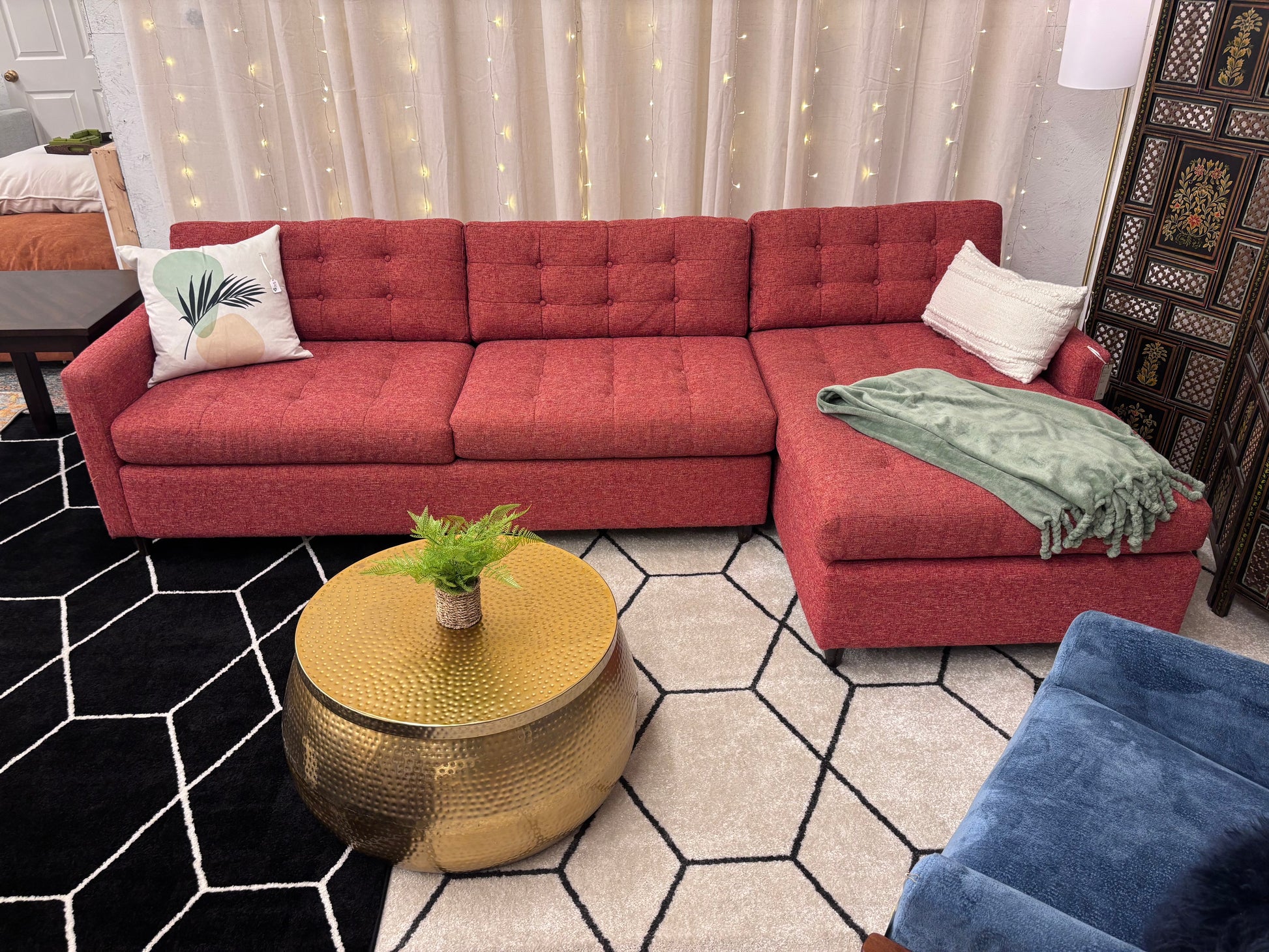 Coral Tweed Joybird Eliot Sleeper Right-Facing Chaise Sectional - Reclaimed Elegance