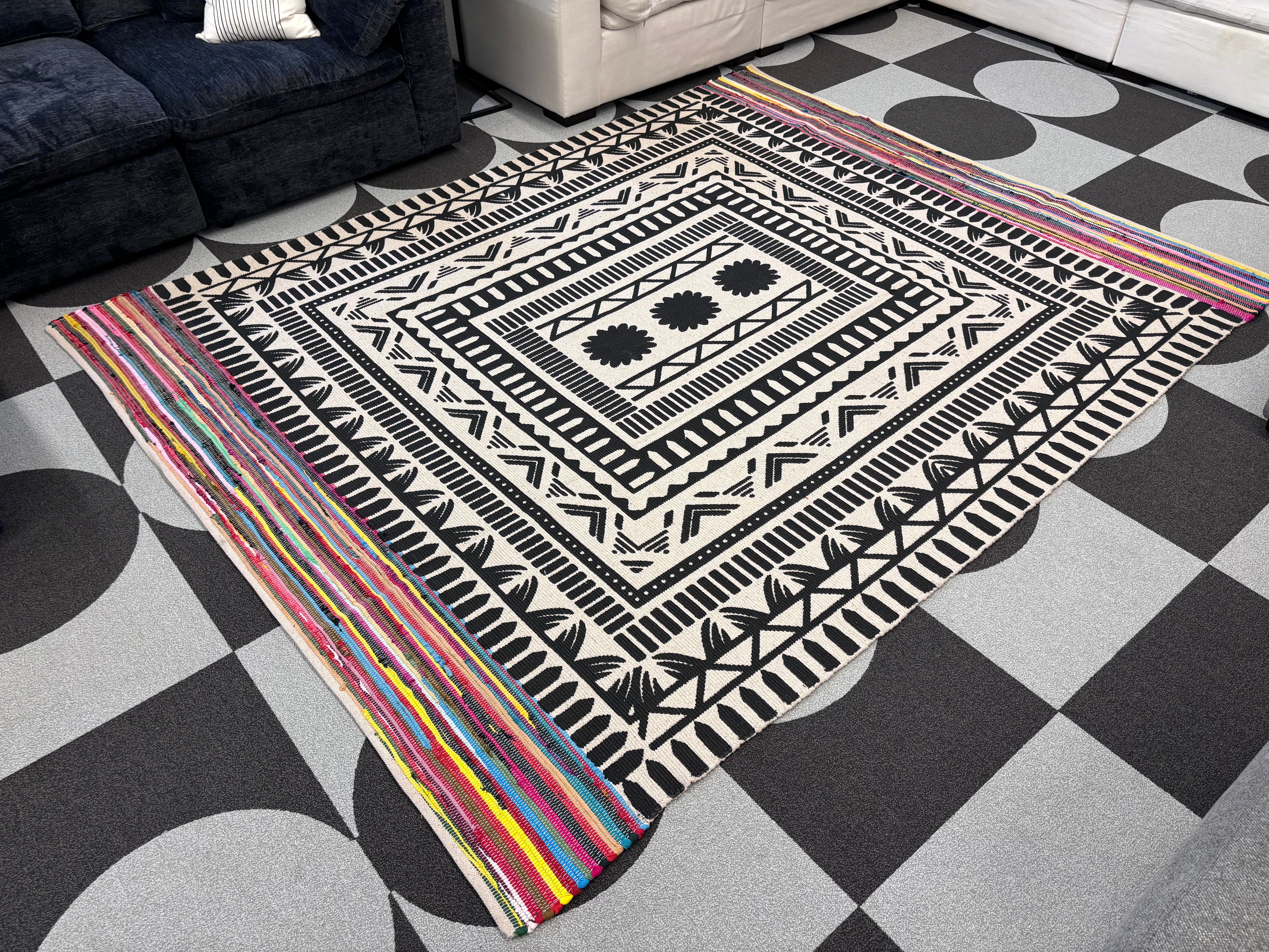 Patterned 8 x 10' Chindi Cotton Rectangle Rug - Reclaimed Elegance